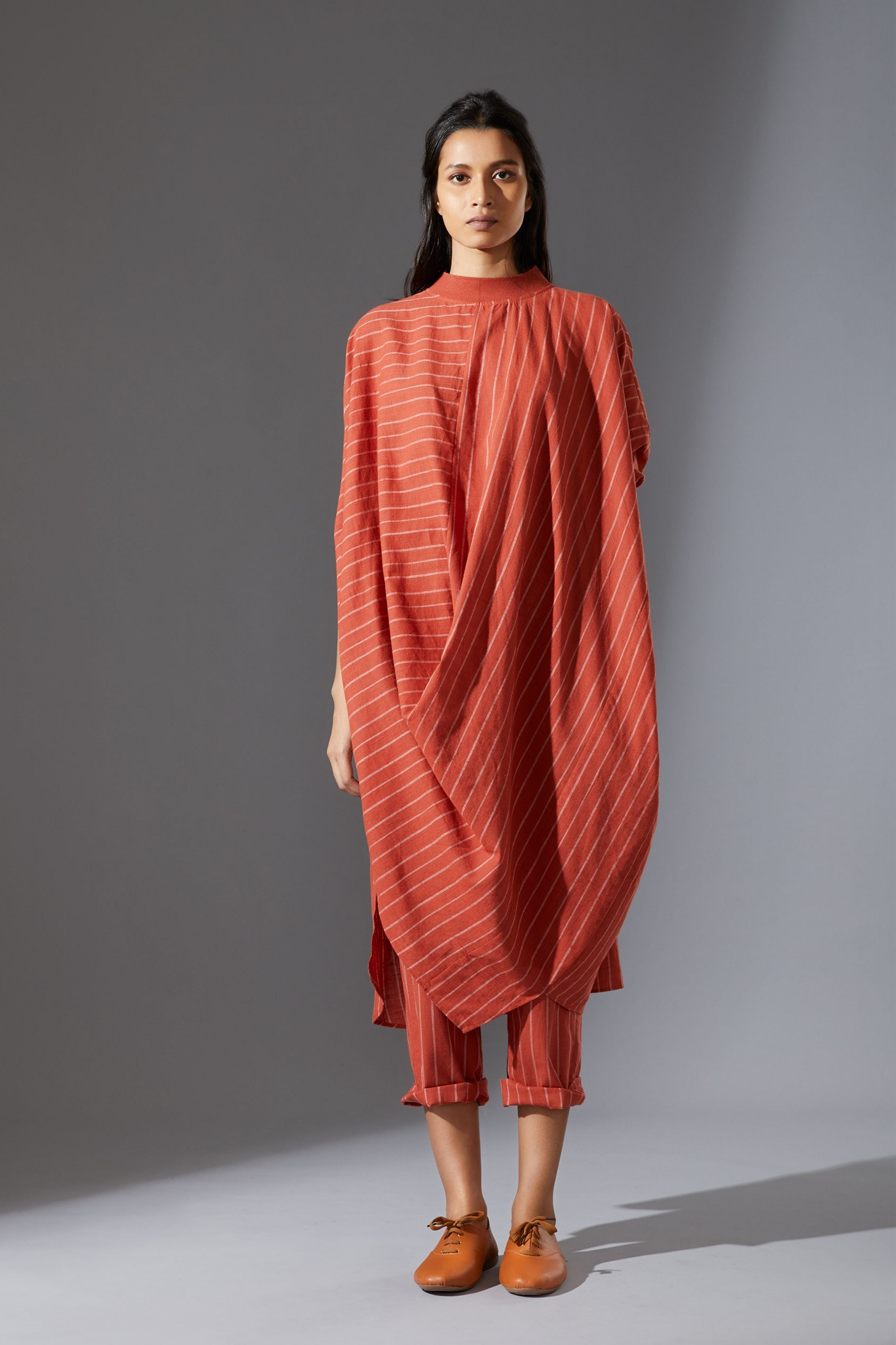Mati Rust Cowl Tunic With Ribbed Collar