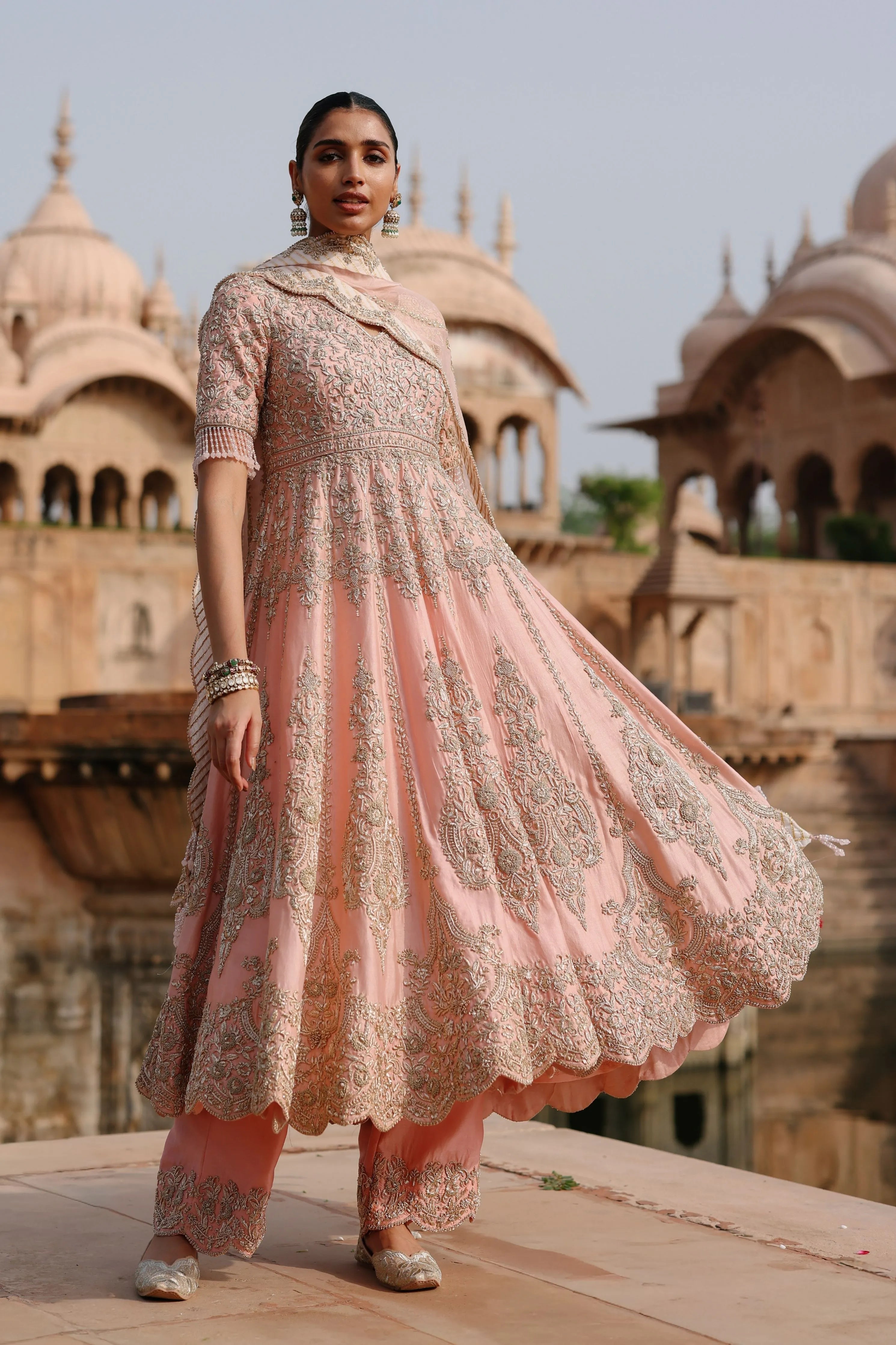Mahrosh  Pink Kalidaar Anarkali Set with Palazzo & Dupatta