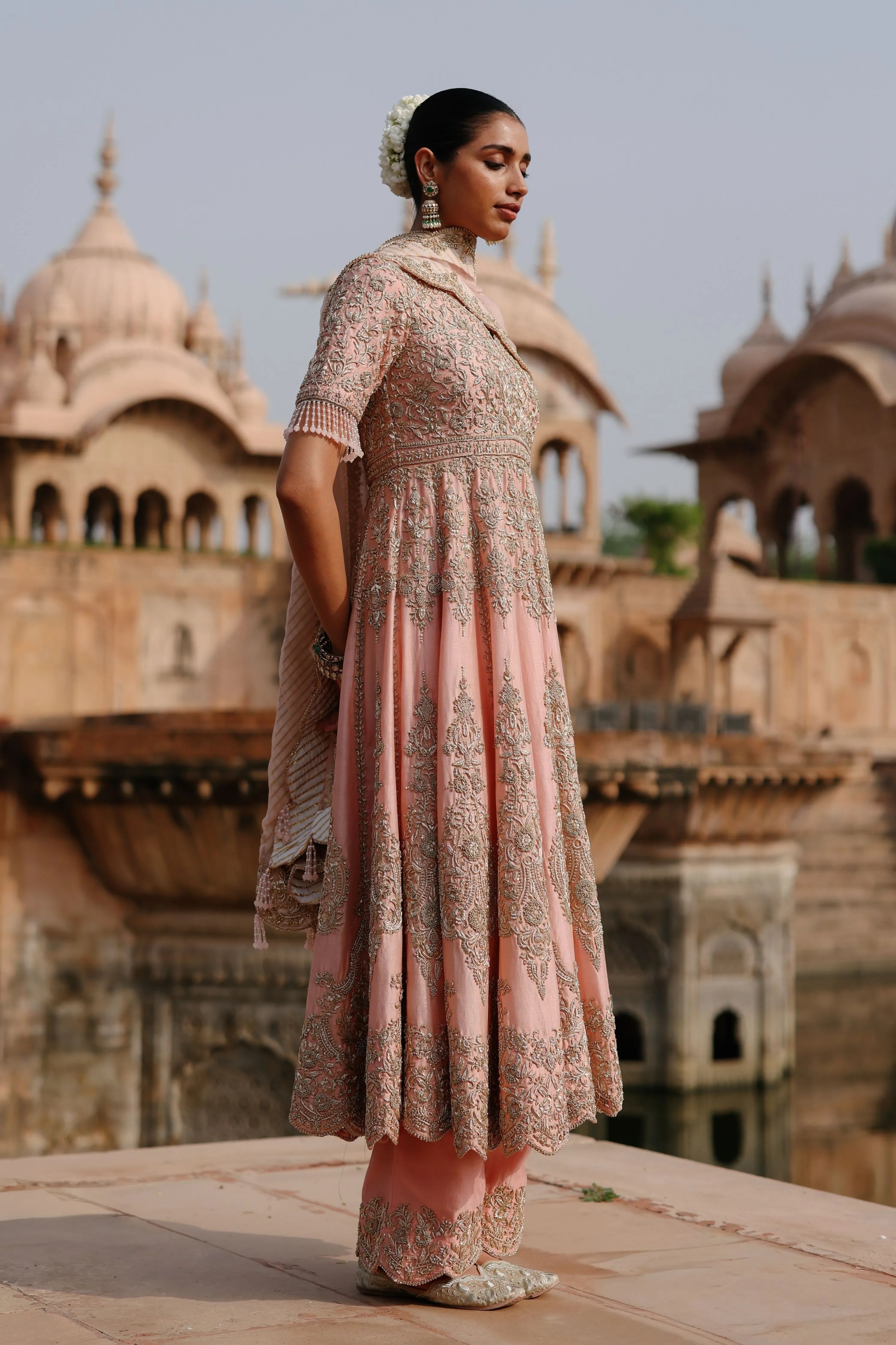 Mahrosh  Pink Kalidaar Anarkali Set with Palazzo & Dupatta