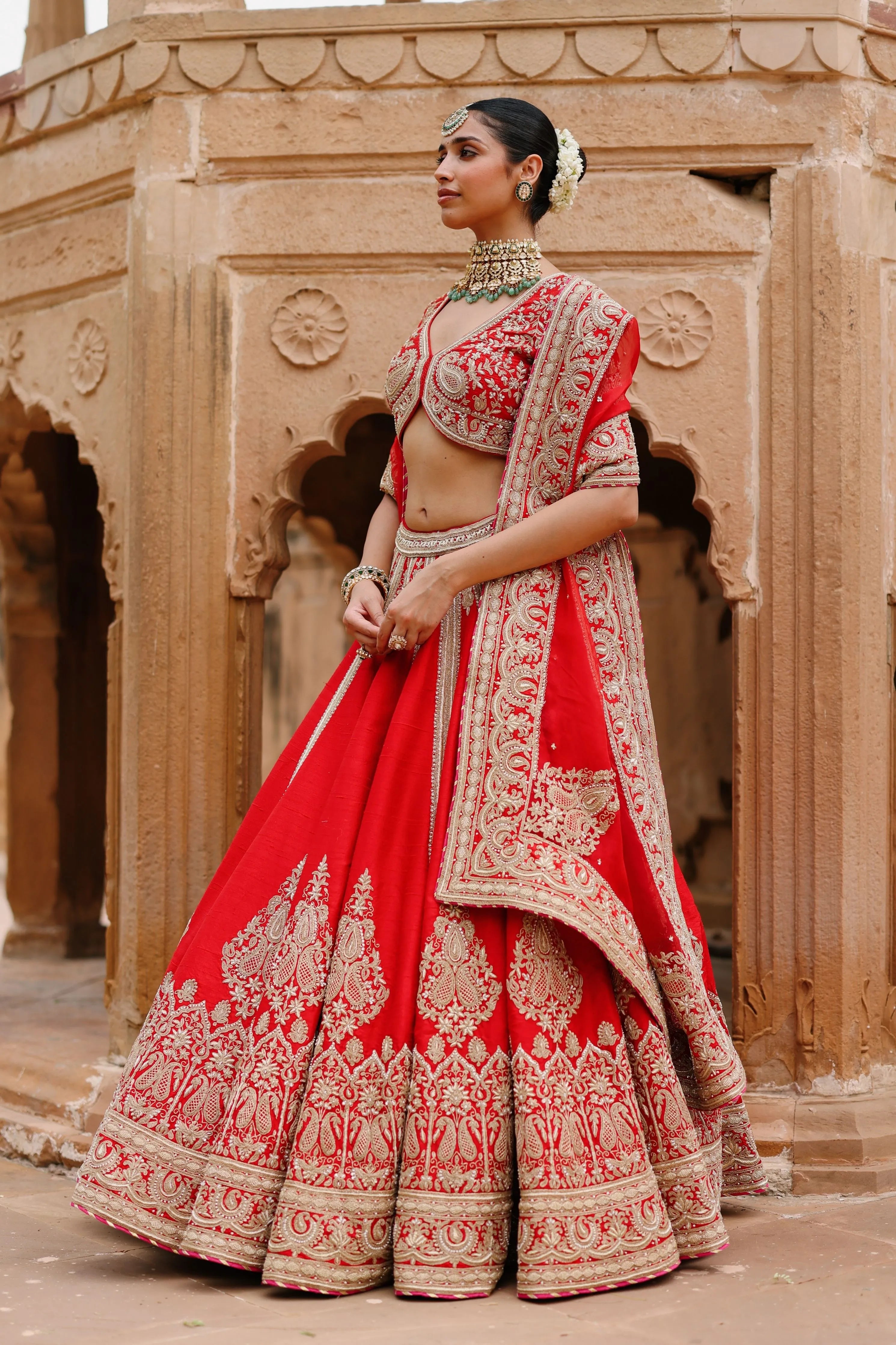 Mahroz  Deep Red Lehenga Set with Blouse & Dupatta