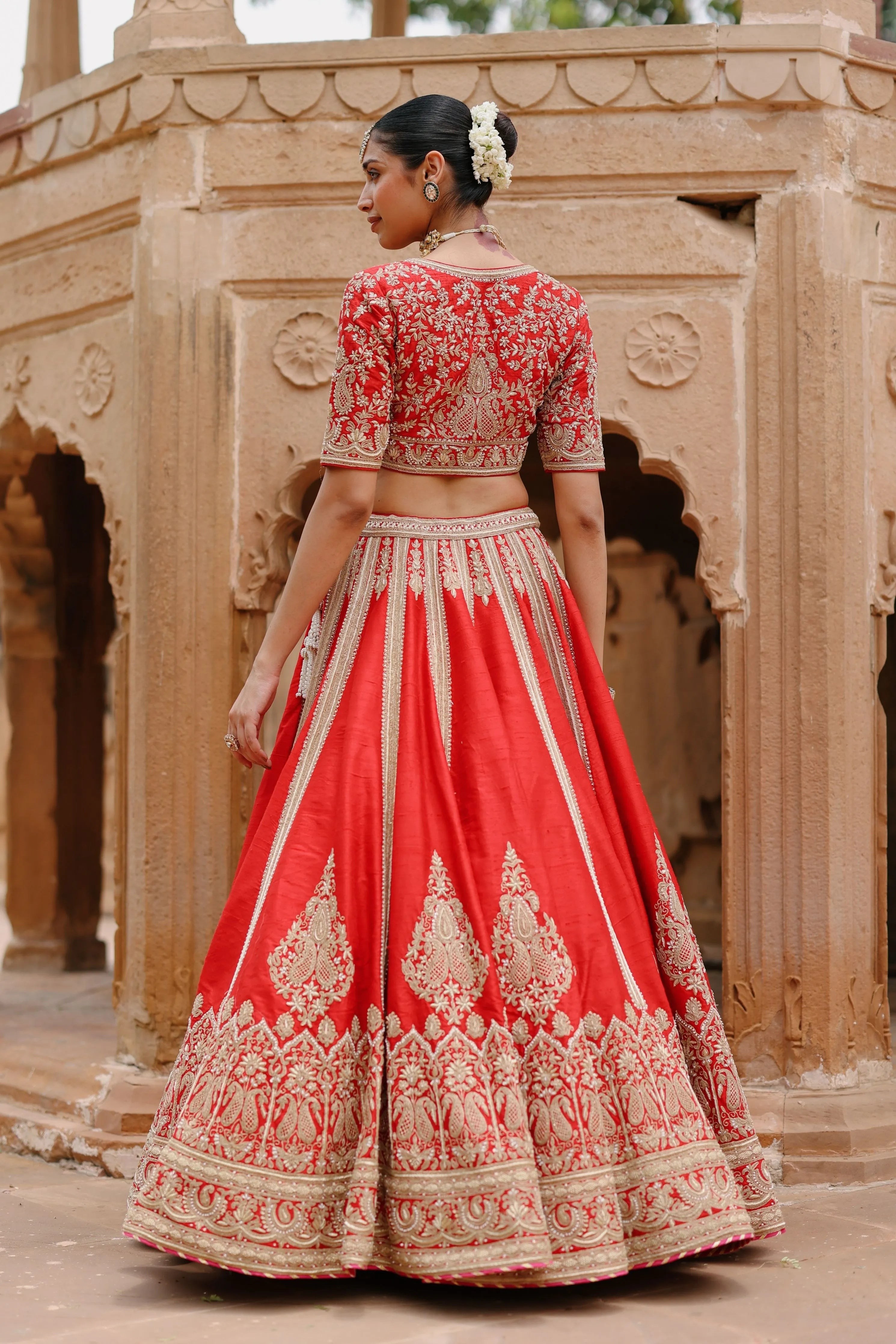 Mahroz  Deep Red Lehenga Set with Blouse & Dupatta