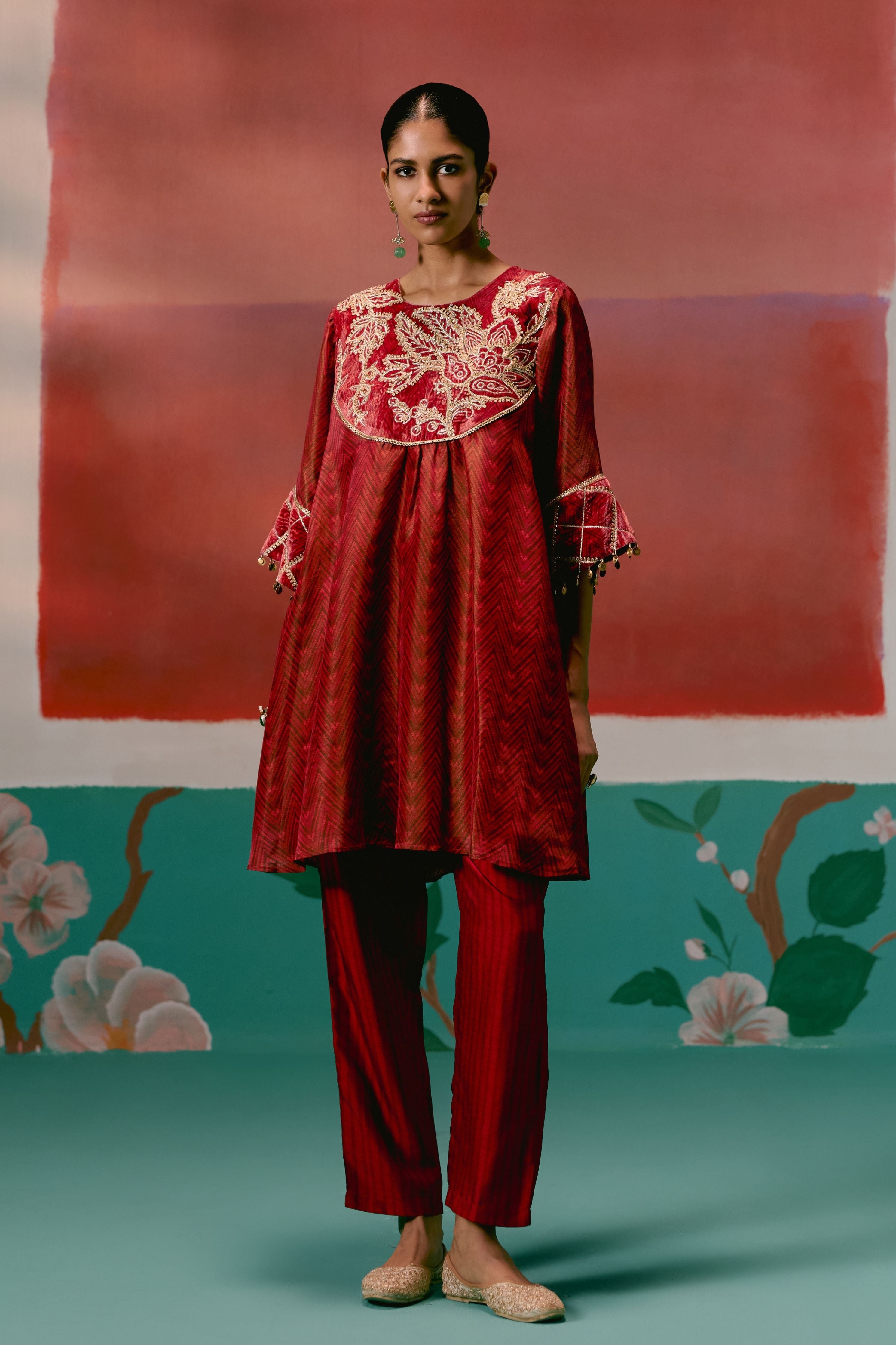 Maroon Embroidered Kurta Set