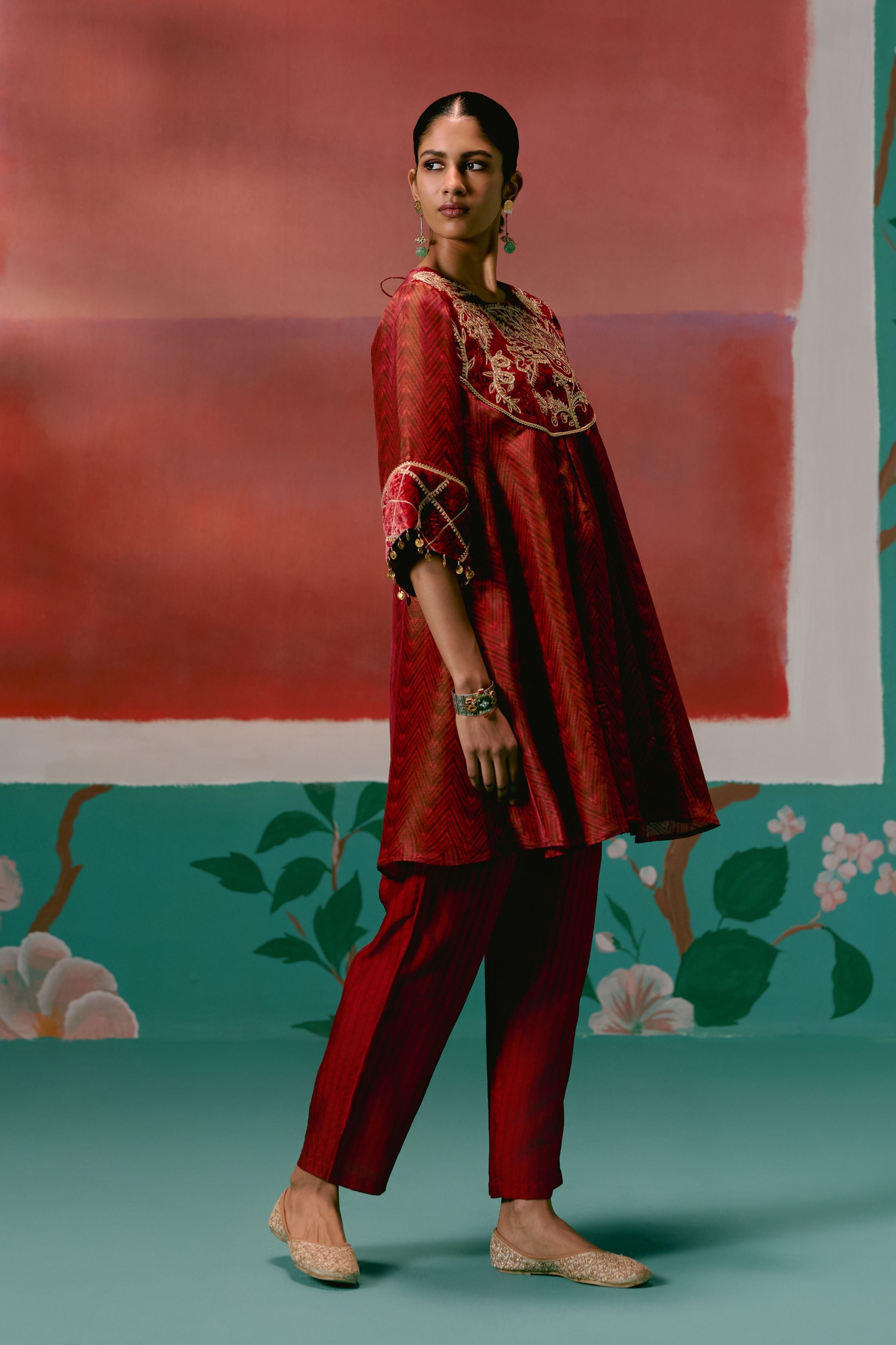 Maroon Embroidered Kurta Set