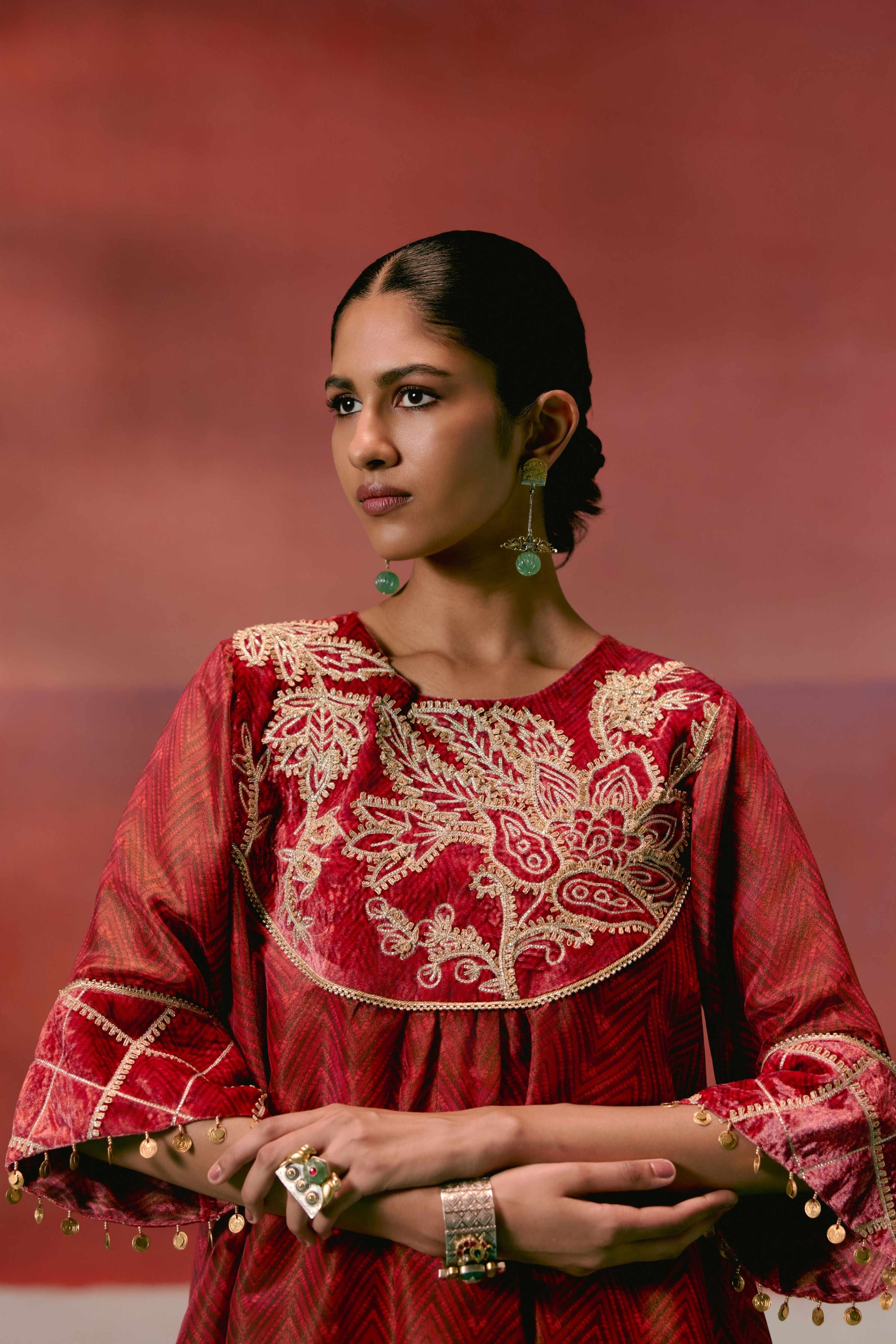 Maroon Embroidered Kurta Set