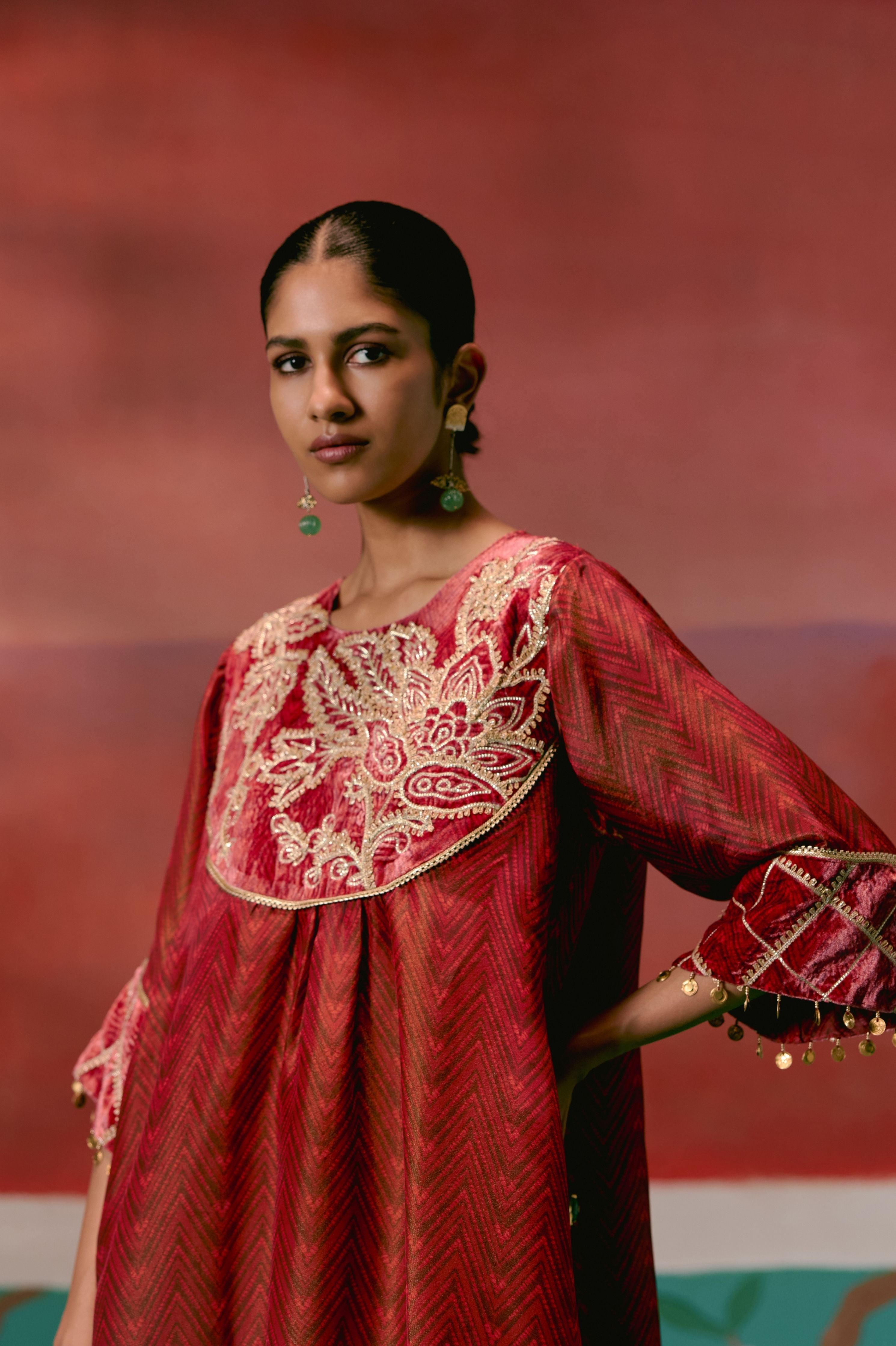 Maroon Embroidered Kurta Set