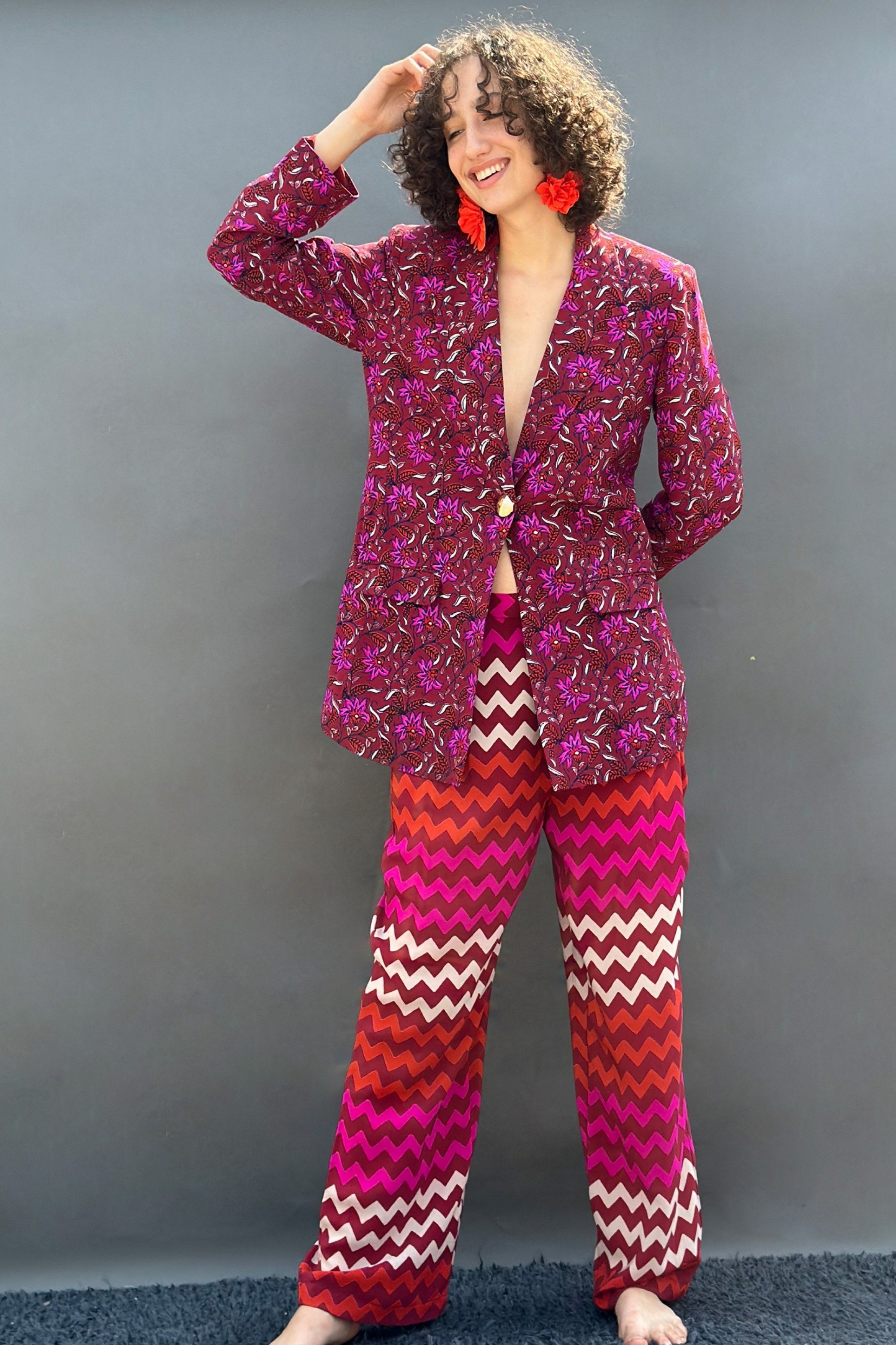 Maroon Floral Blazer