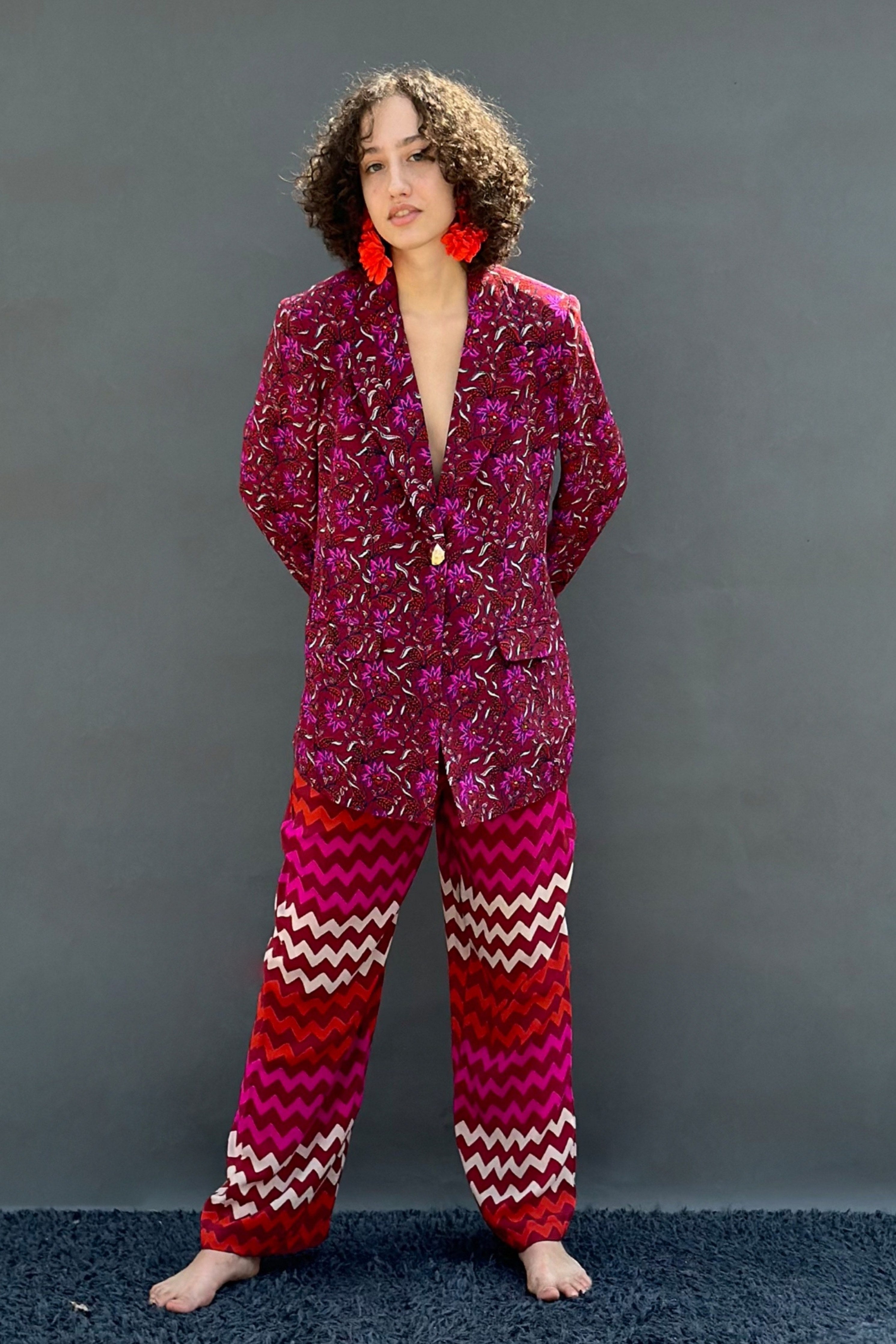 Maroon Zig Zag Printed Pants