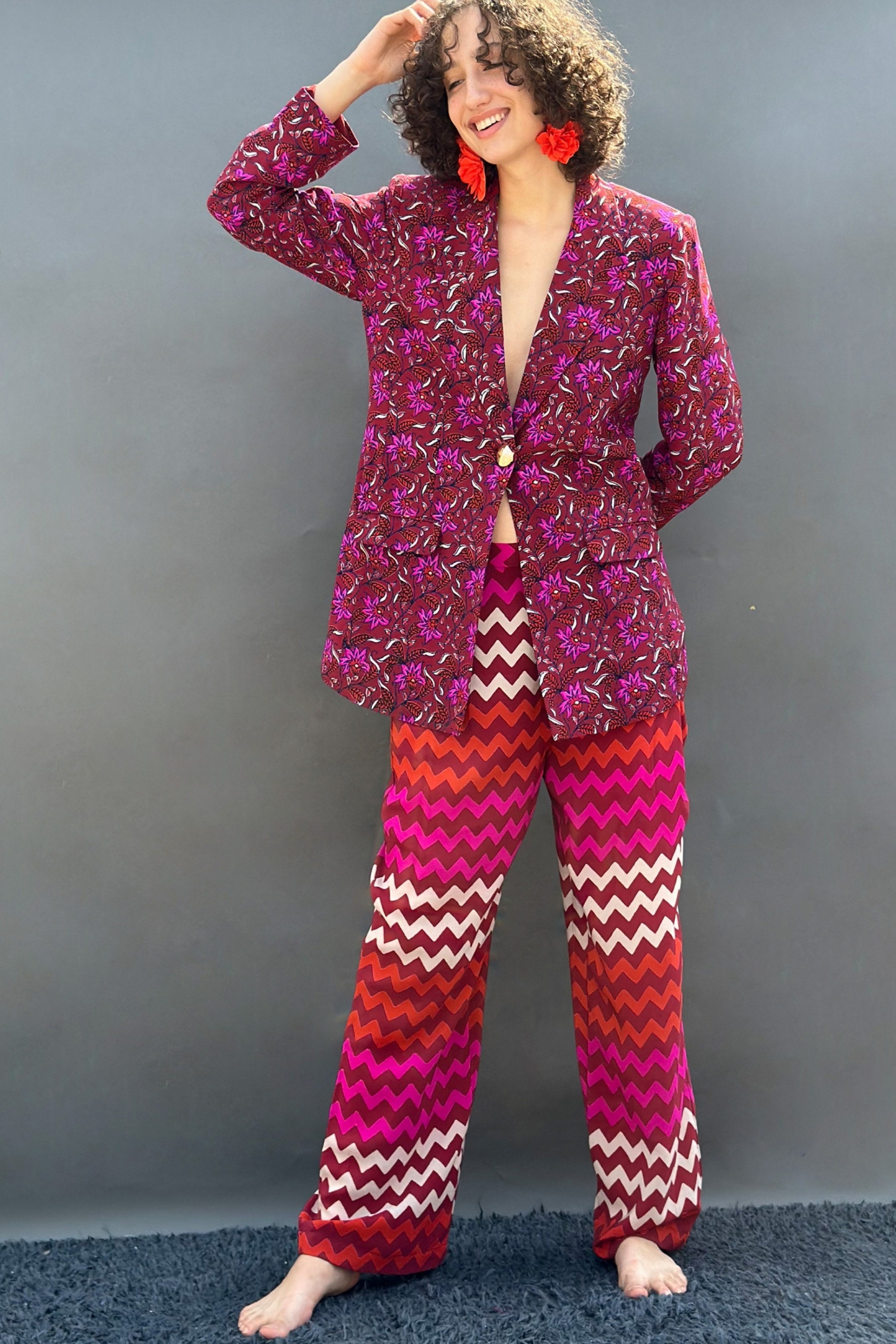 Maroon Zig Zag Printed Pants