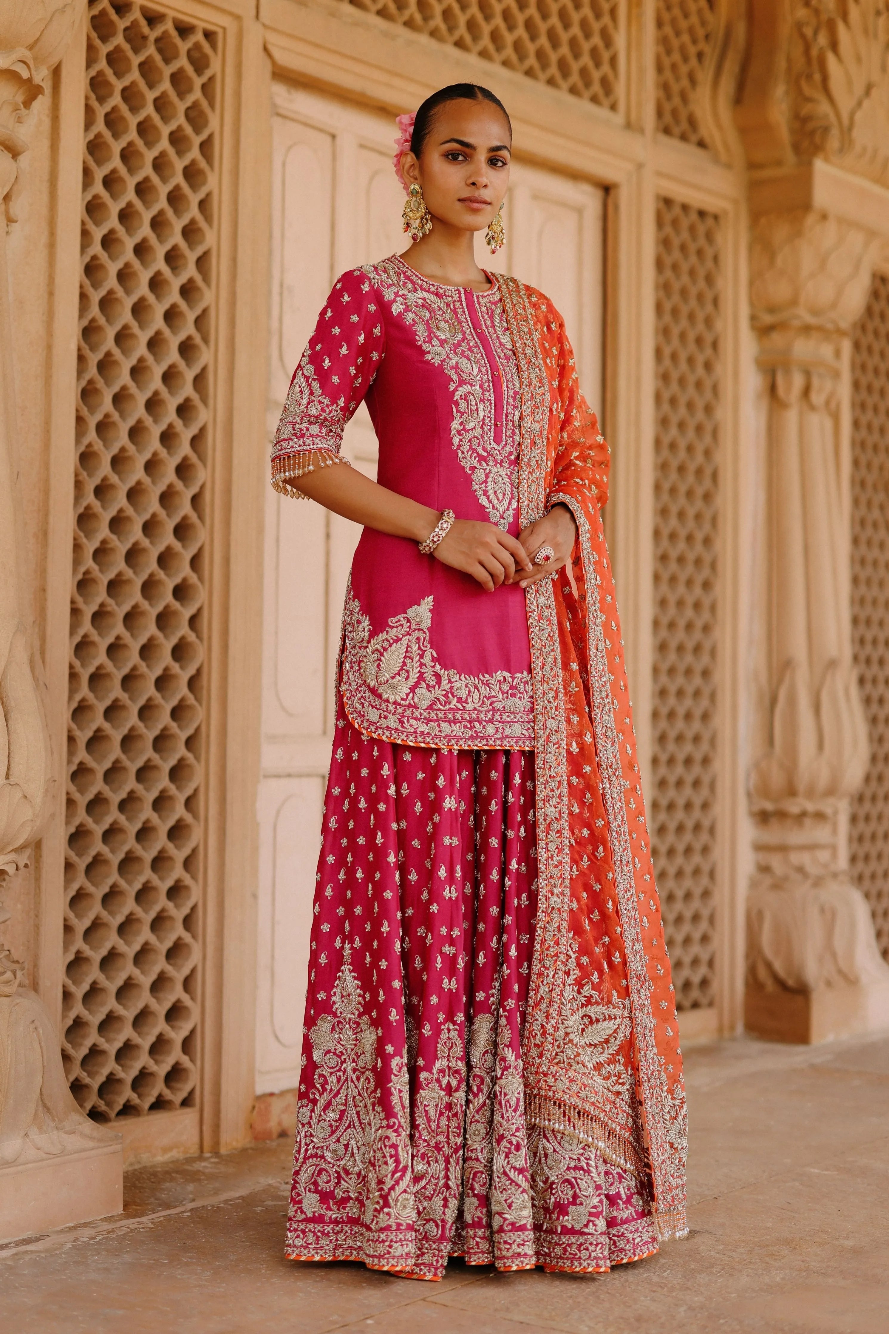 Maysam  Hot Pink Kurta Set with Sharara & Dupatta