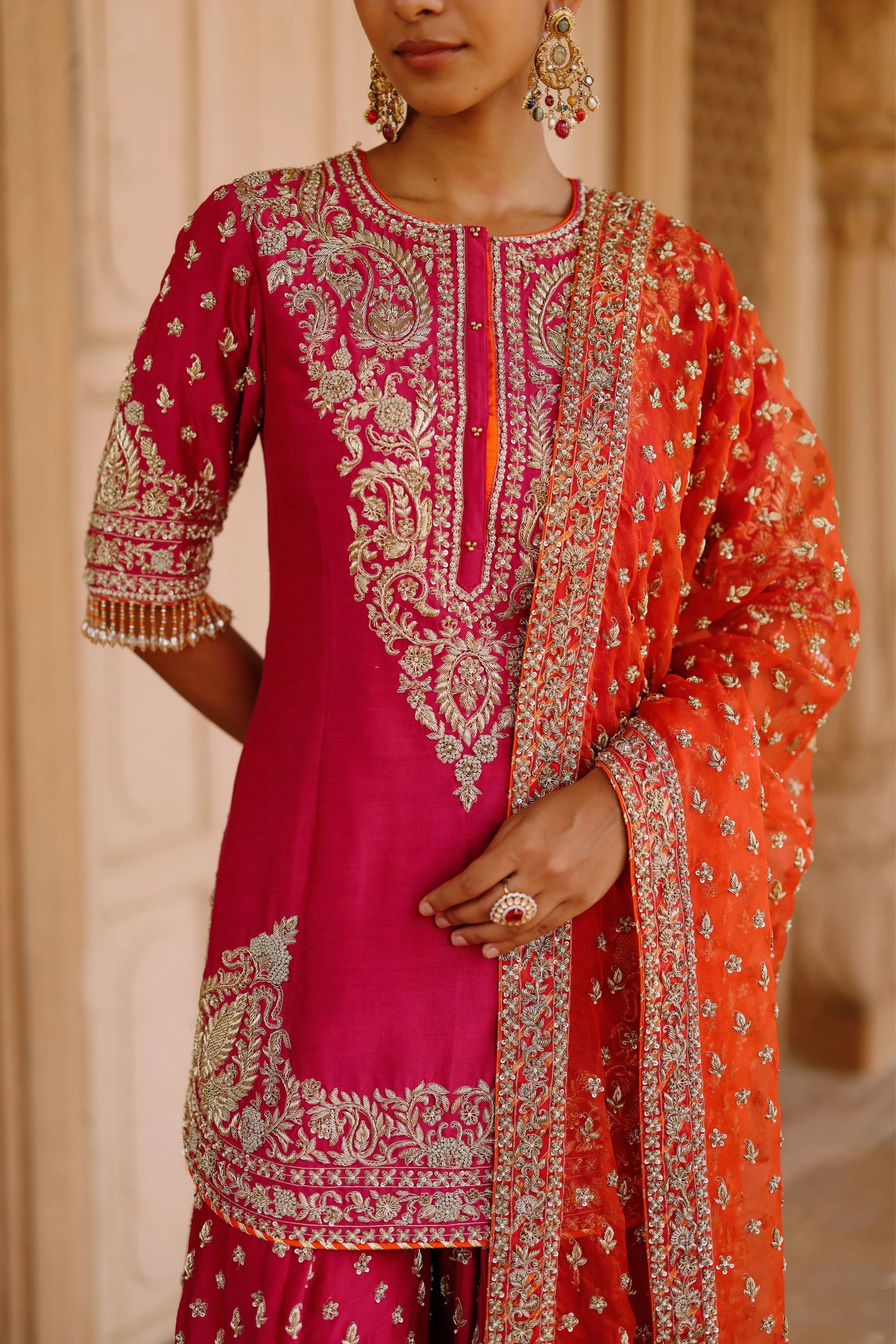 Maysam  Hot Pink Kurta Set with Sharara & Dupatta