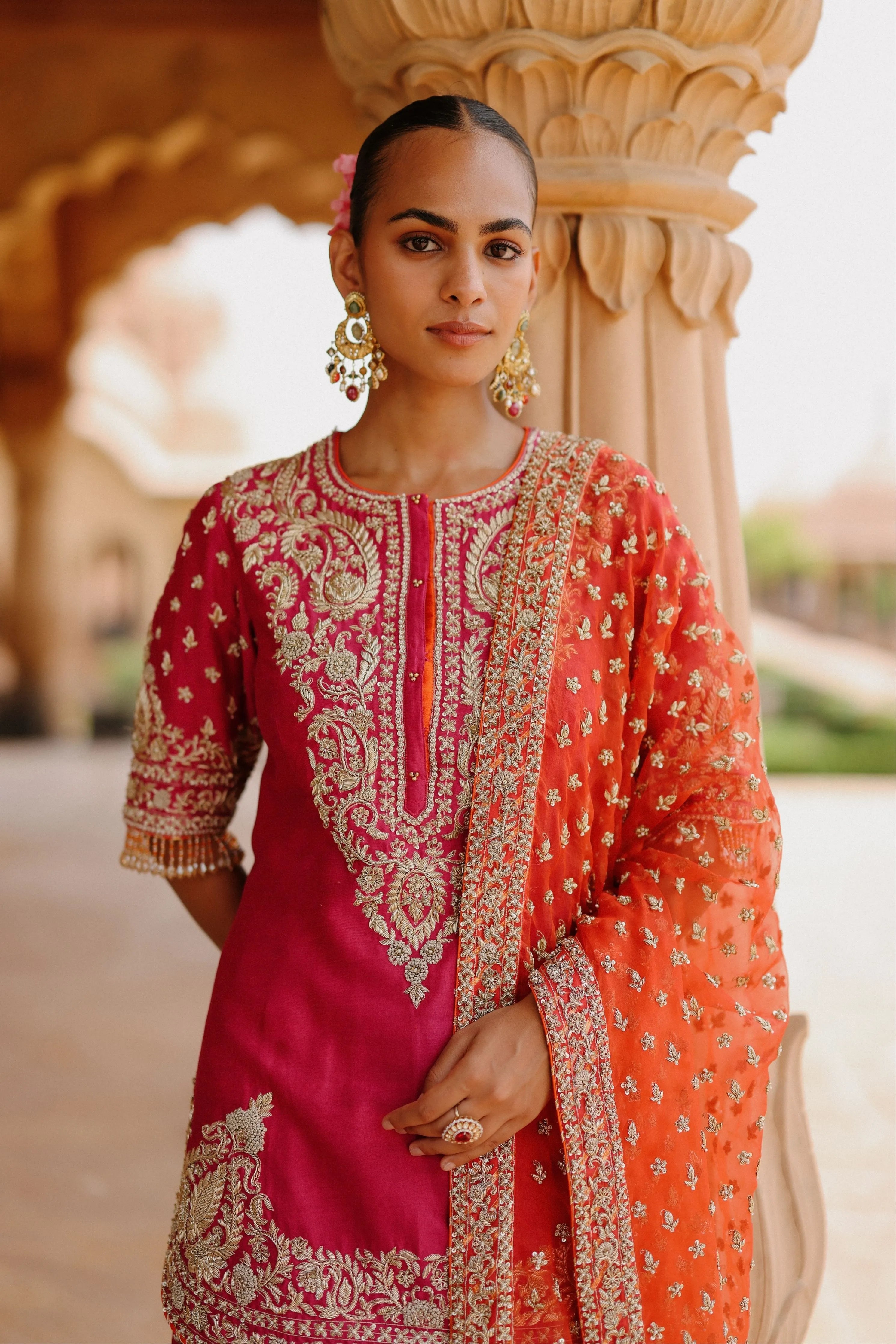 Maysam  Hot Pink Kurta Set with Sharara & Dupatta