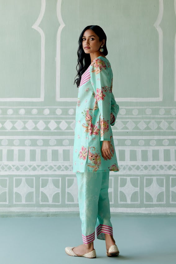 Mint & Fuchsia Paisley Kurta Set