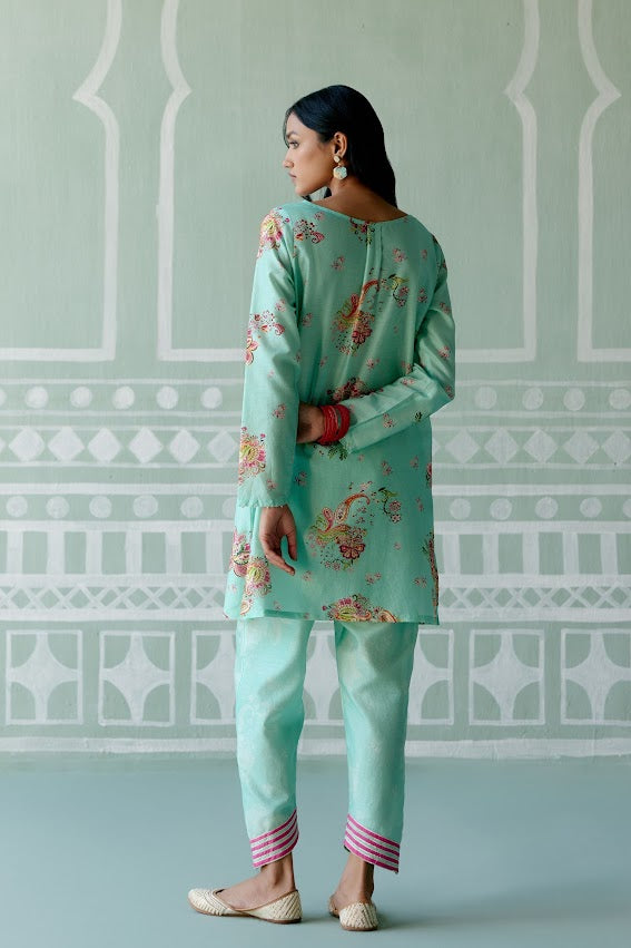 Mint & Fuchsia Paisley Kurta Set
