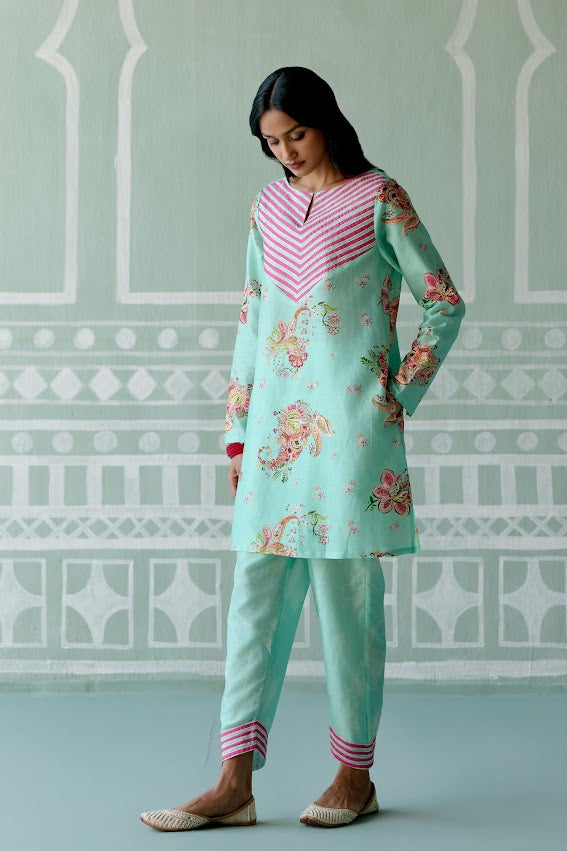Mint & Fuchsia Paisley Kurta Set