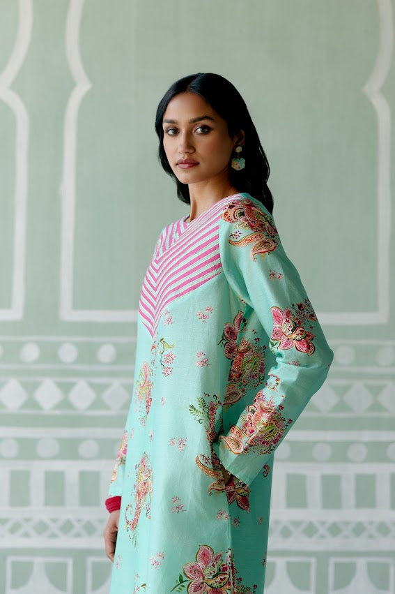 Mint & Fuchsia Paisley Kurta Set