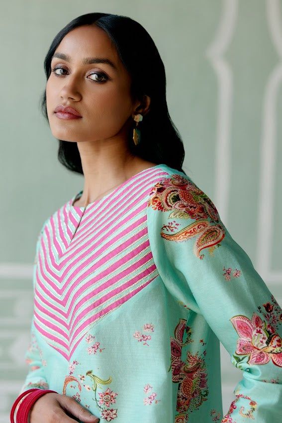 Mint & Fuchsia Paisley Kurta Set