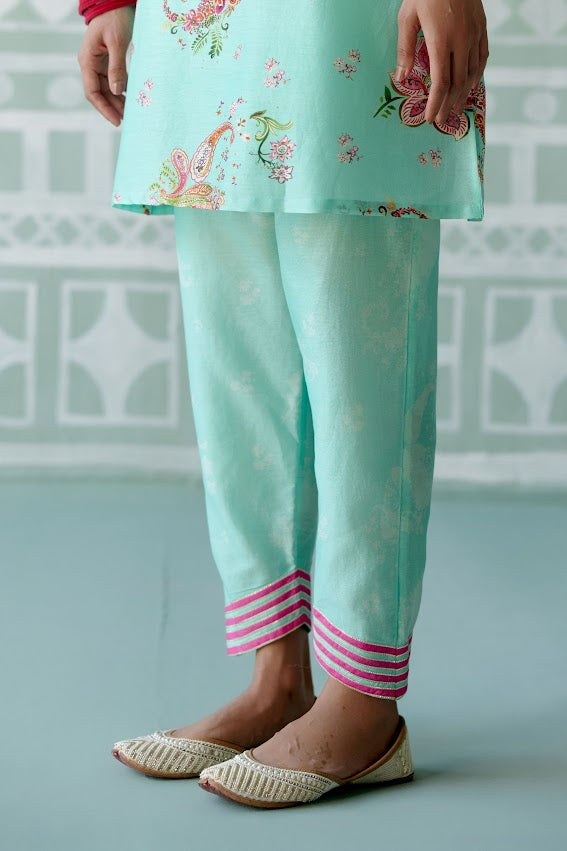 Mint & Fuchsia Paisley Kurta Set
