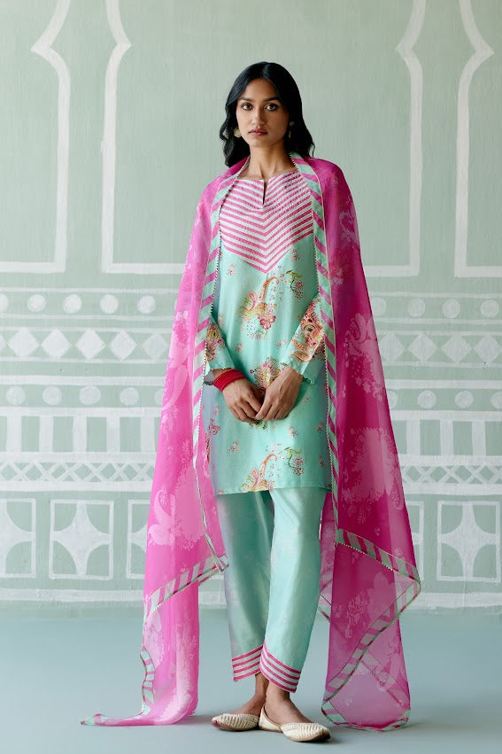 Mint & Fuchsia Paisley Kurta Set
