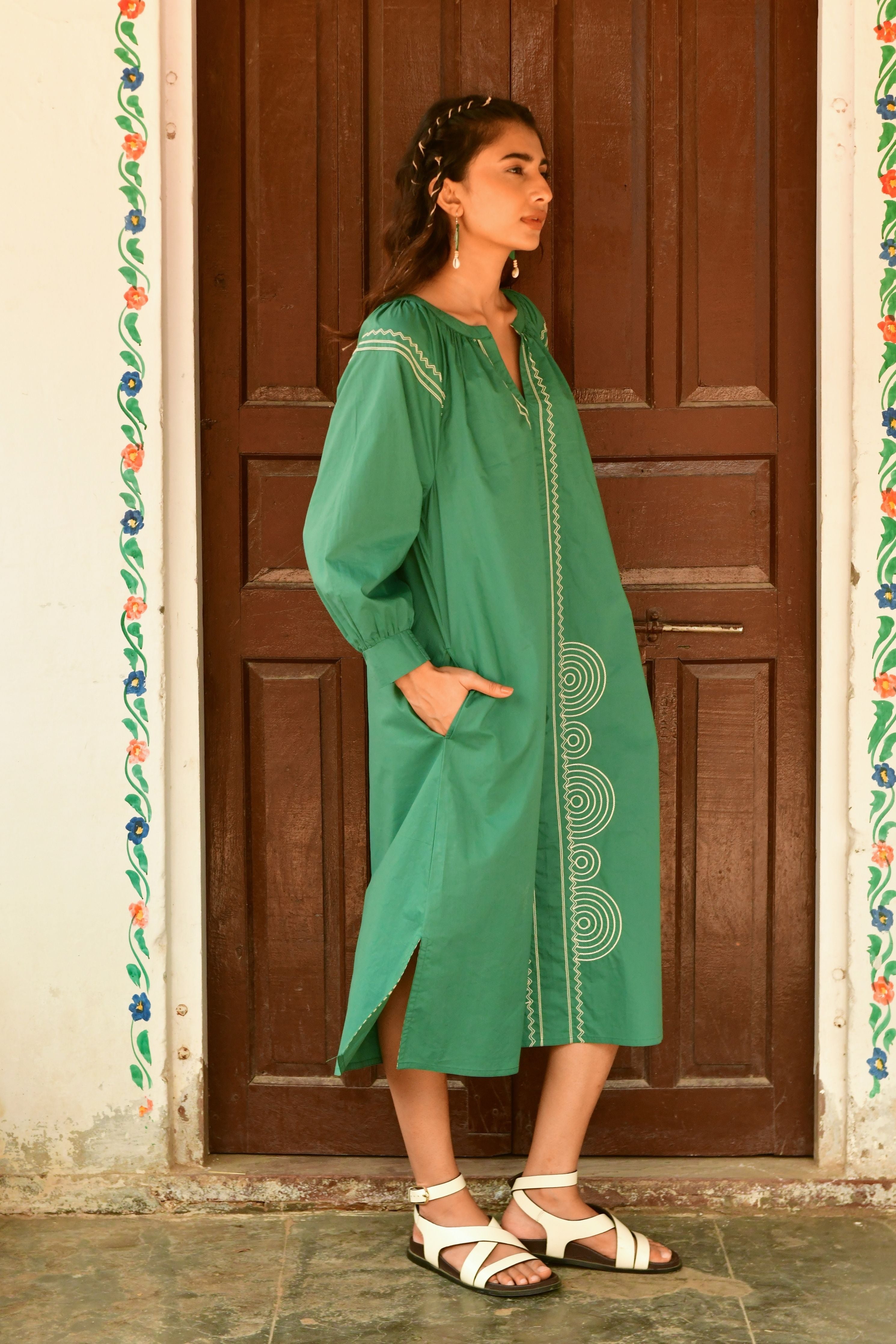 Moon Green Embroidery Dress