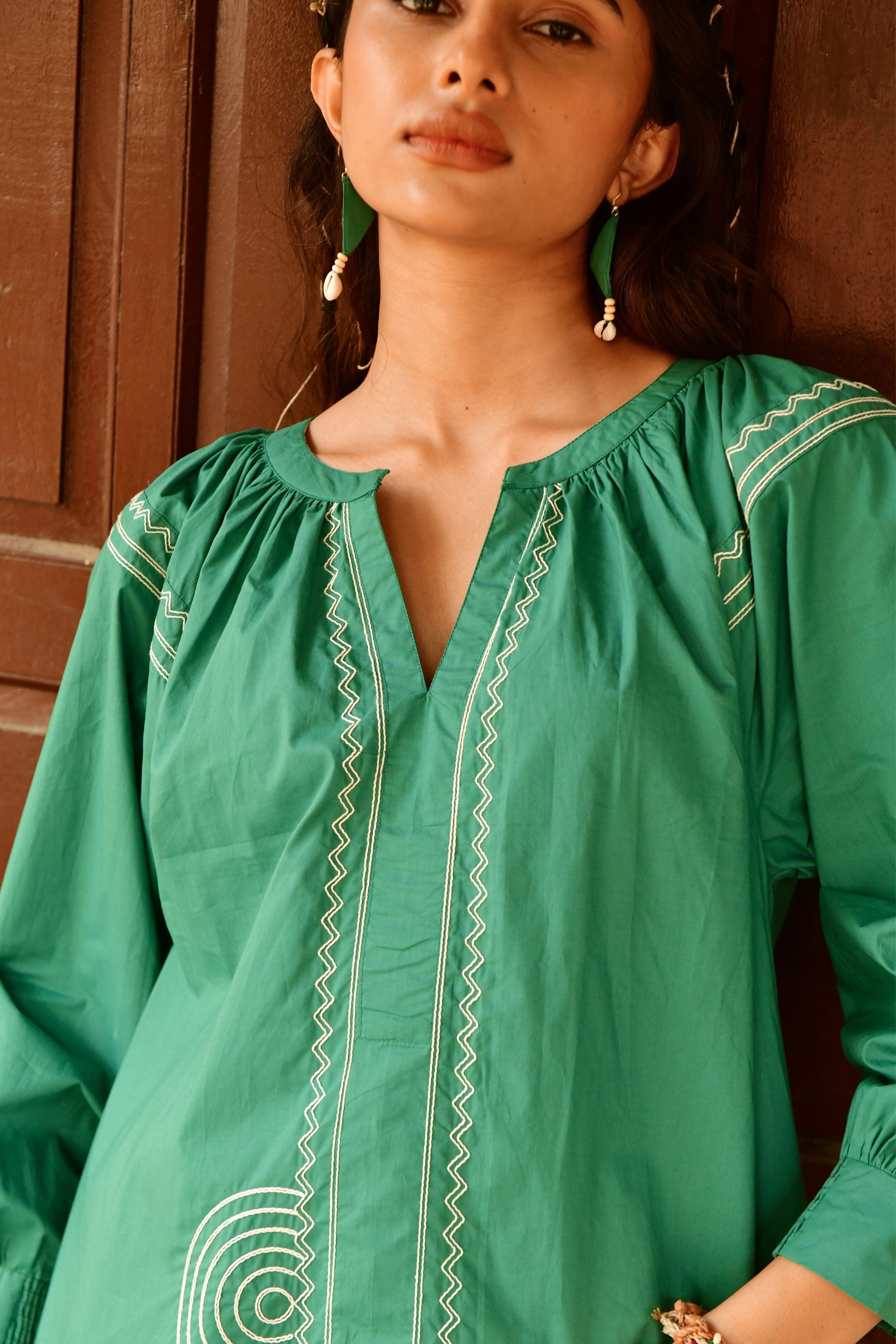 Moon Green Embroidery Dress
