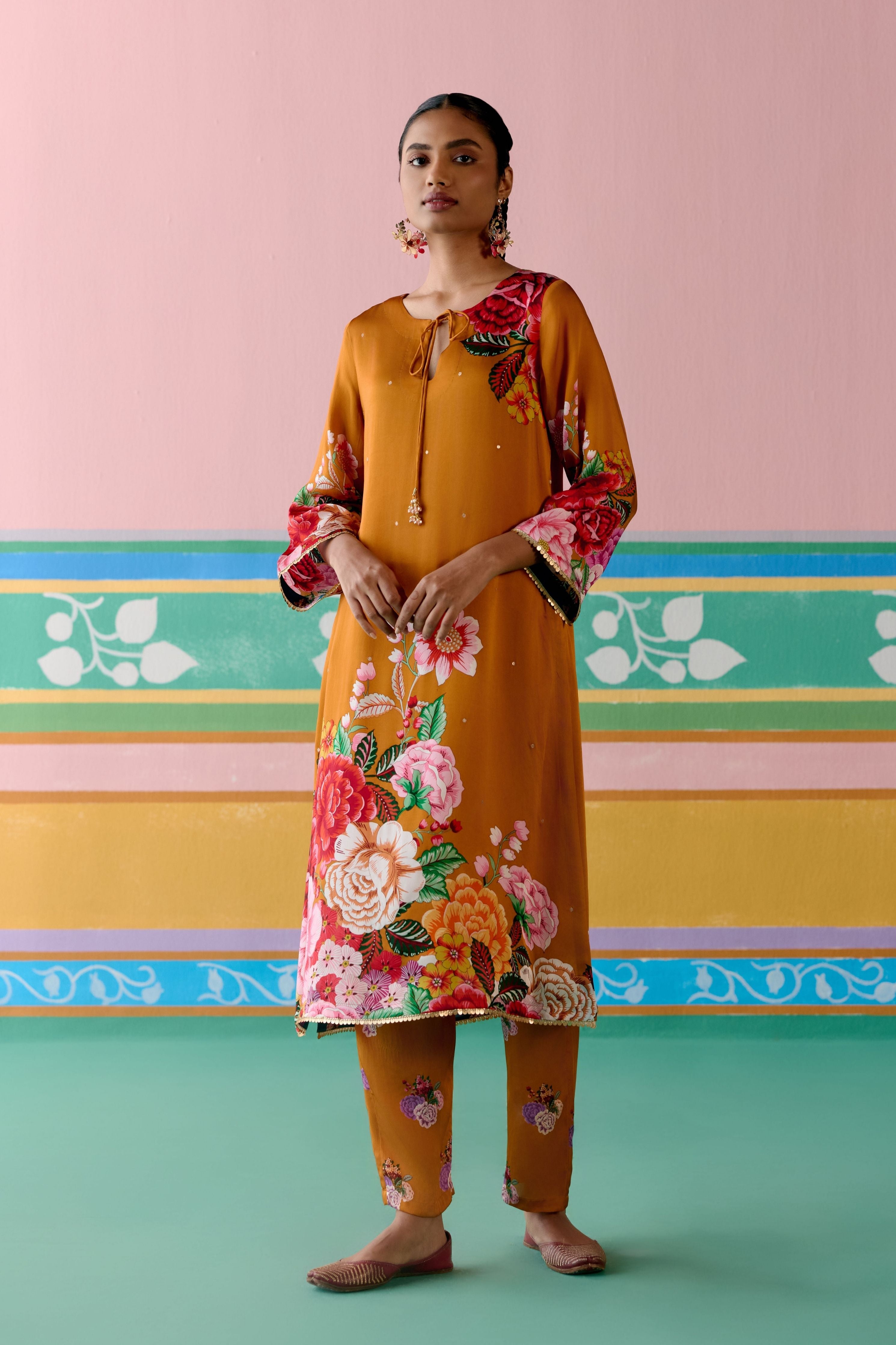 Mustard Floral Kurta Set
