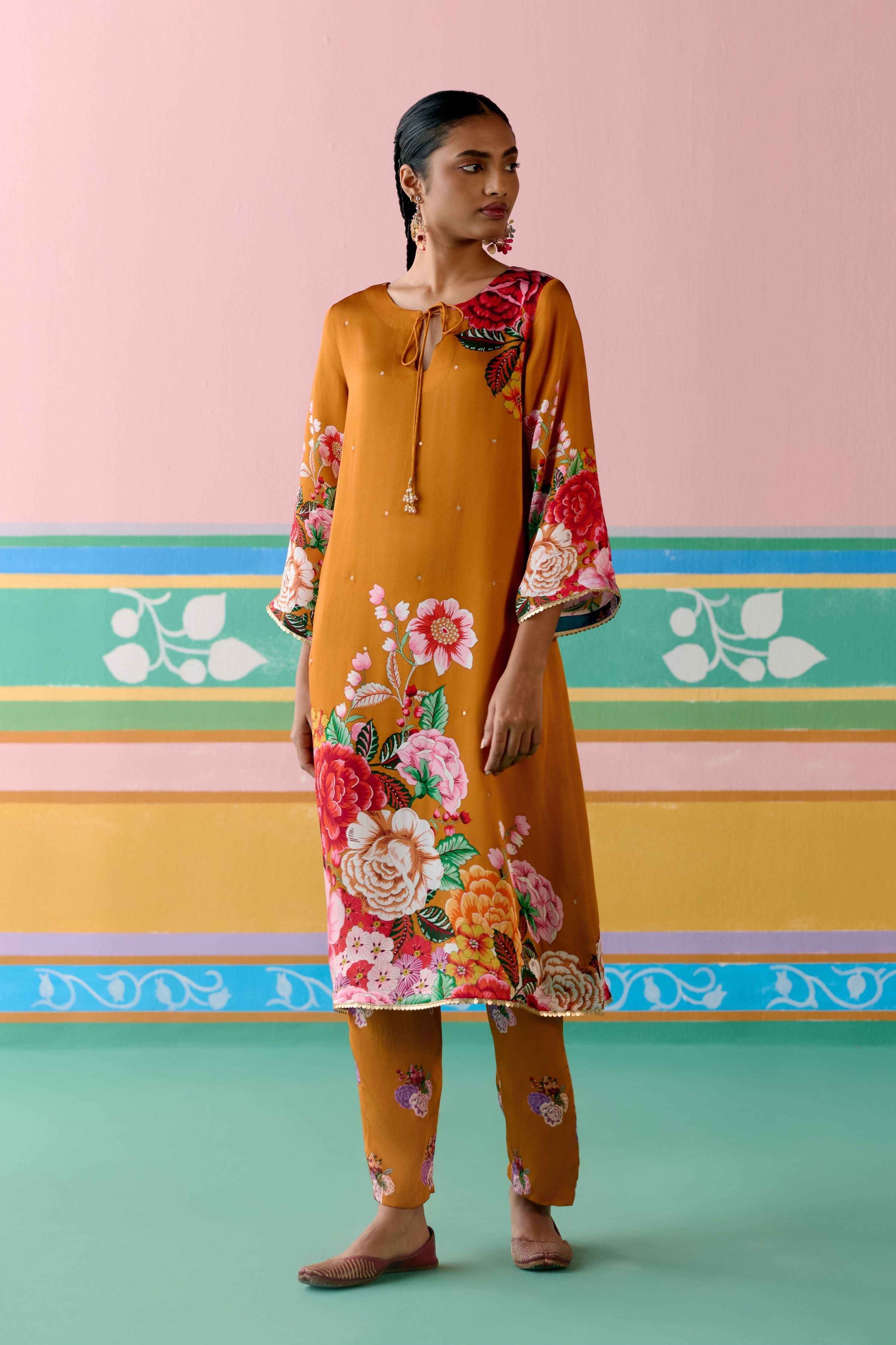 Mustard Floral Kurta Set
