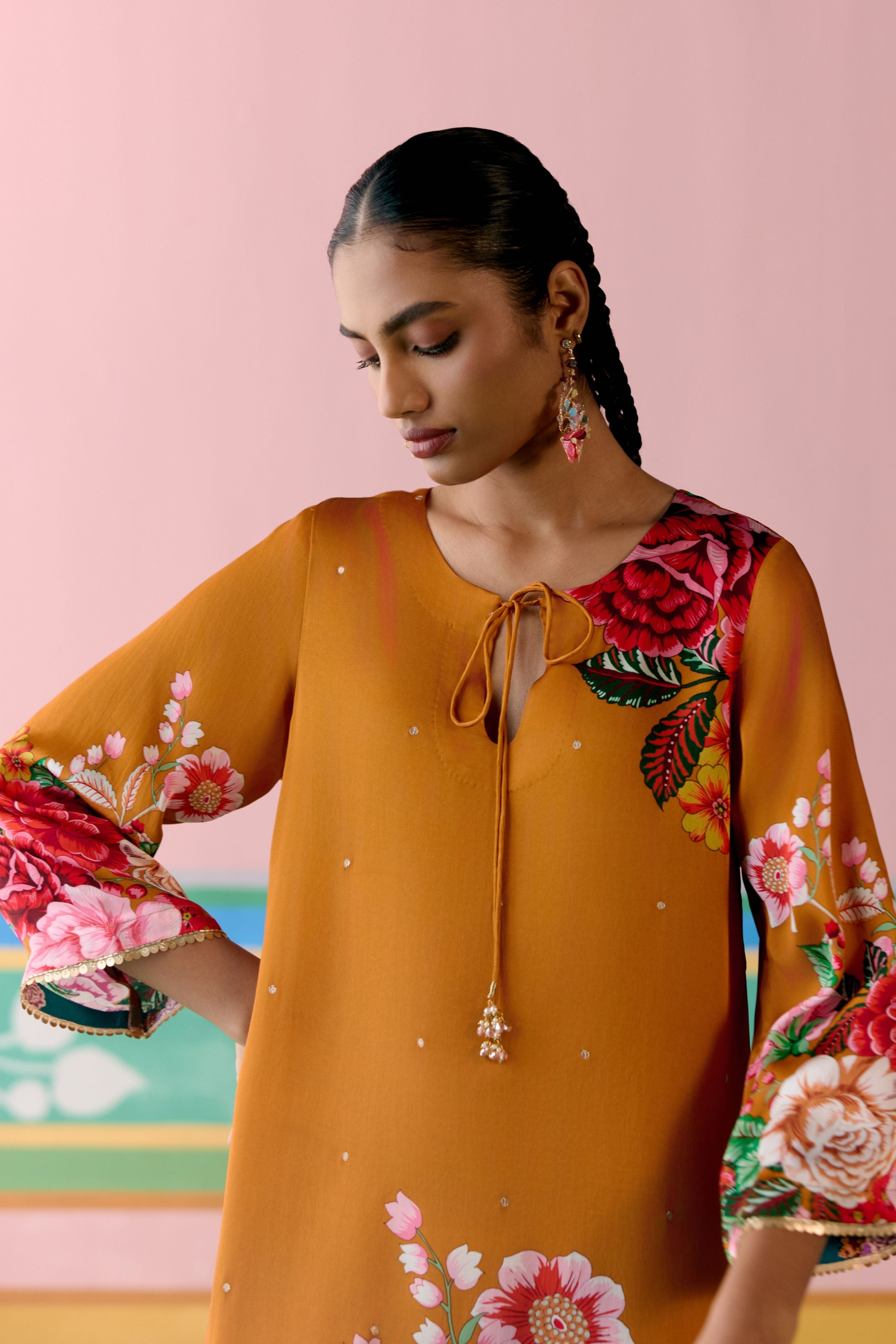 Mustard Floral Kurta Set