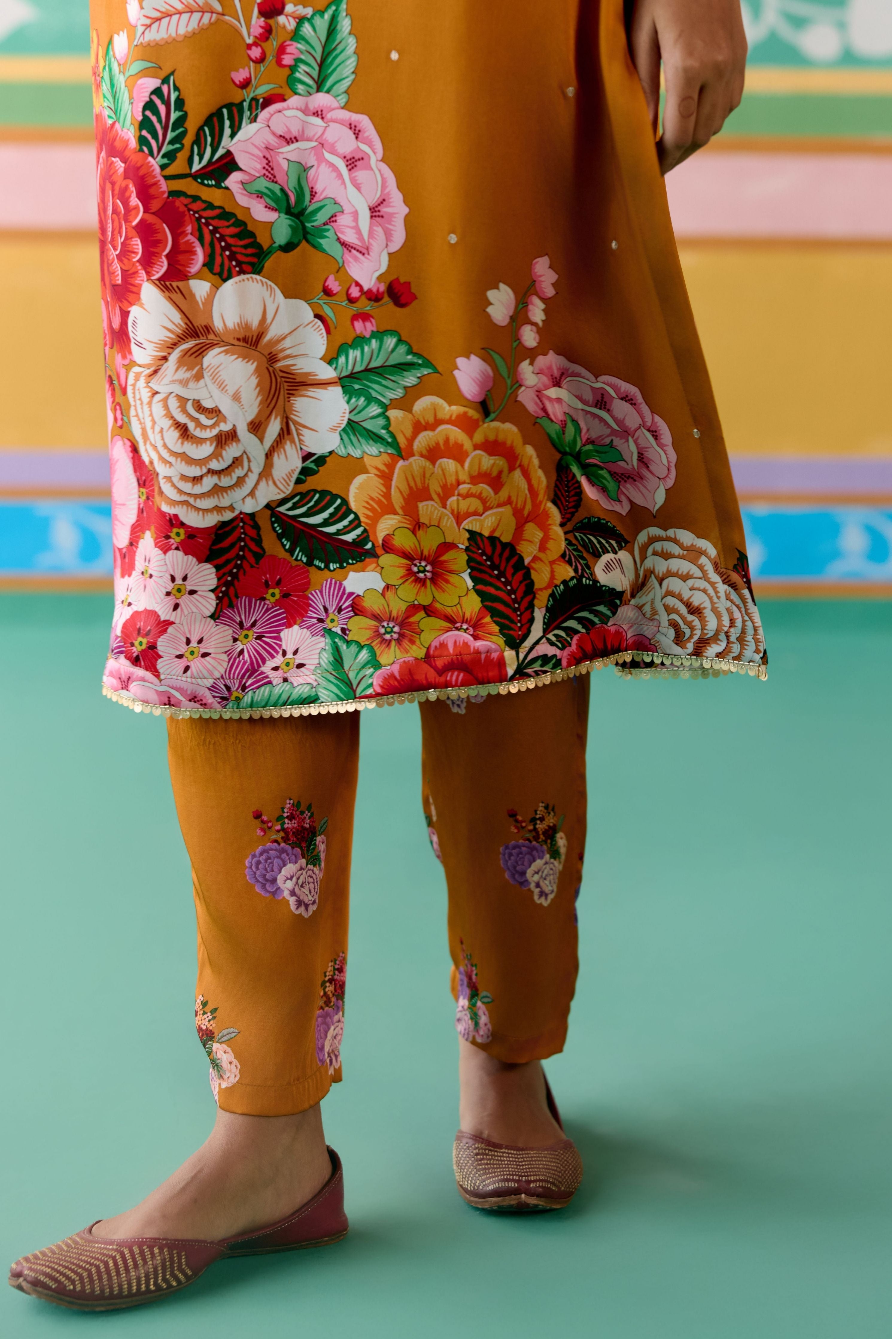 Mustard Floral Kurta Set