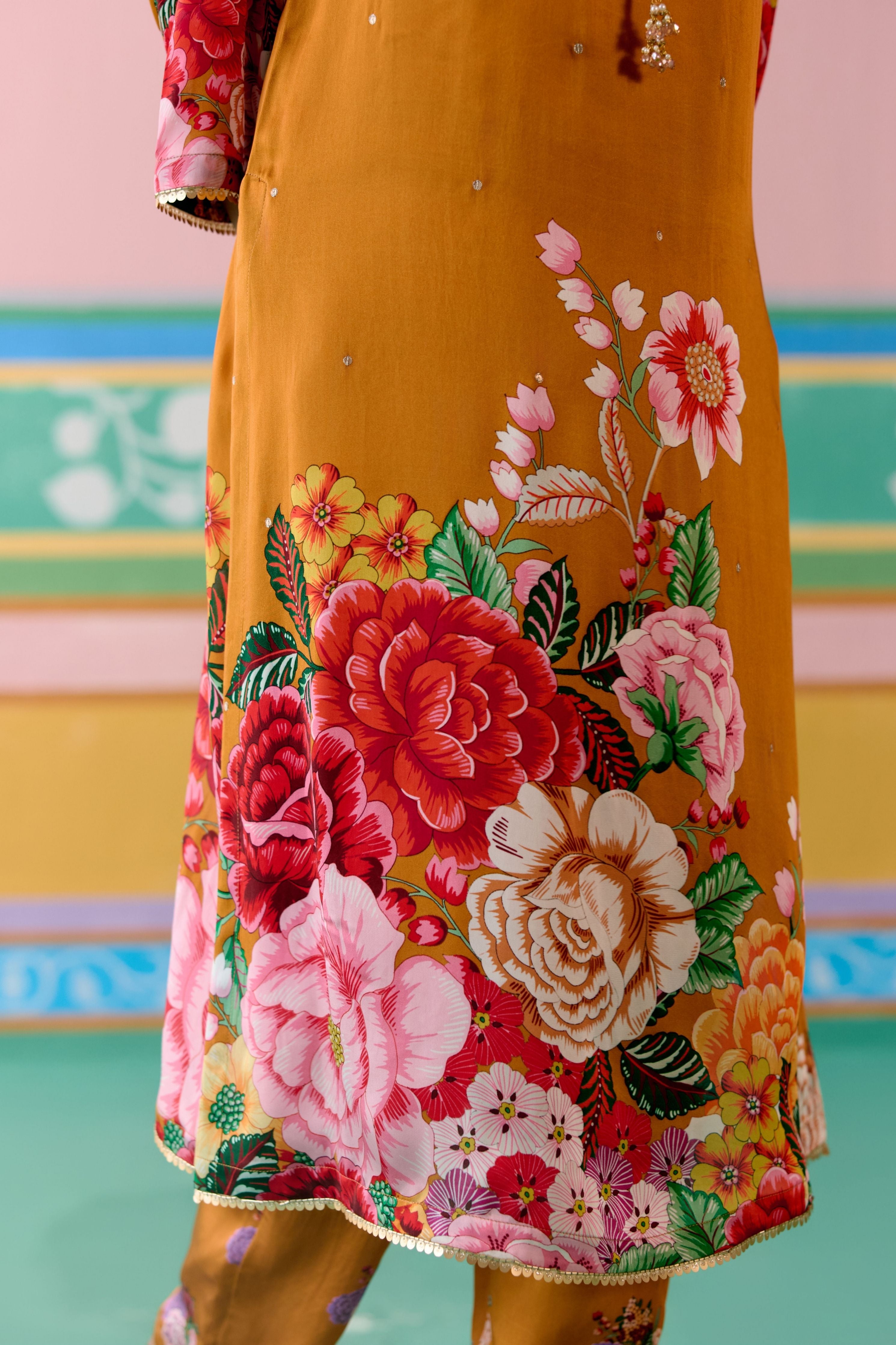 Mustard Floral Kurta Set