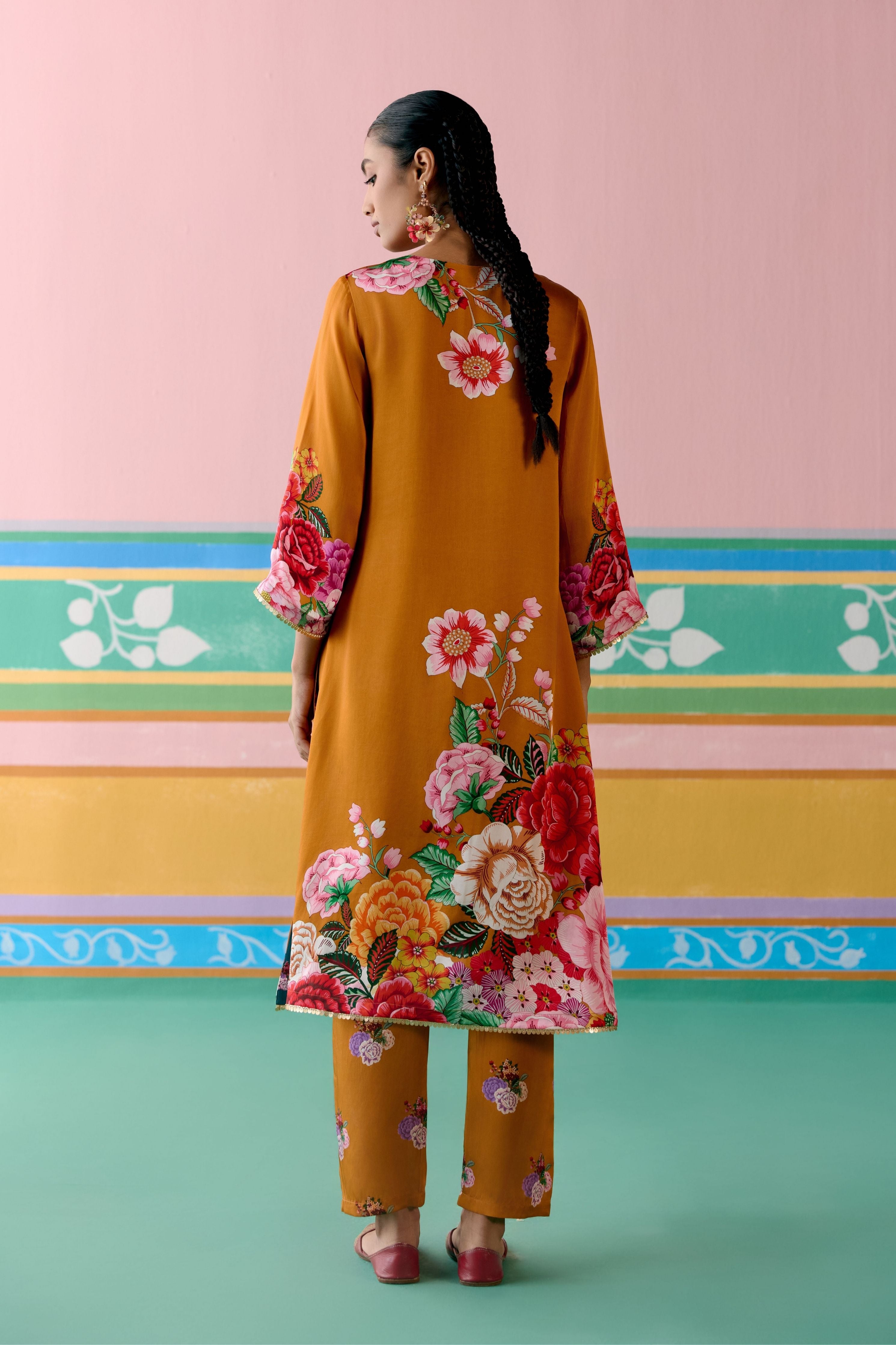 Mustard Floral Kurta Set