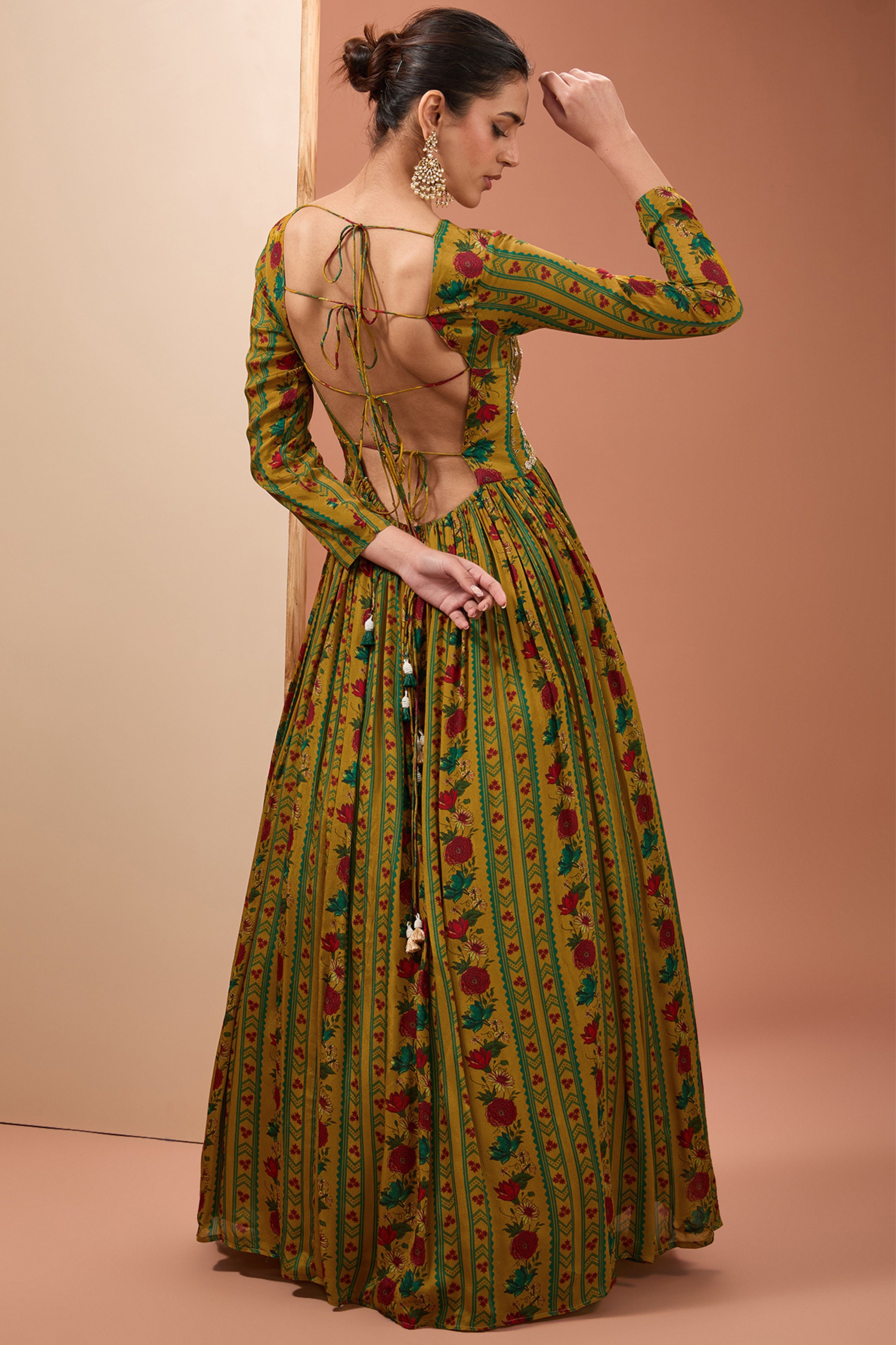 Mustard Printed Anarkali Set