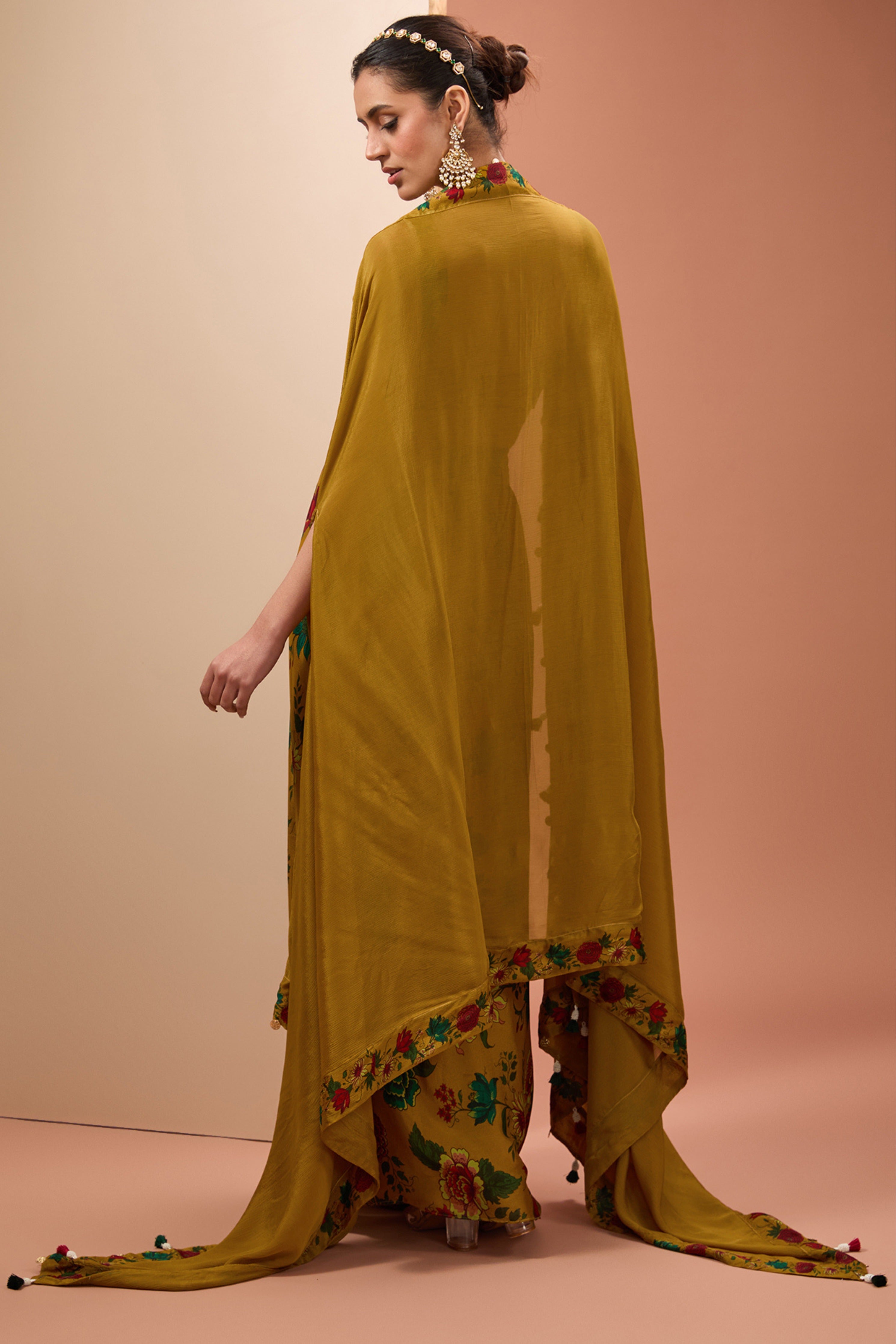 Mustard Printed Cape Set