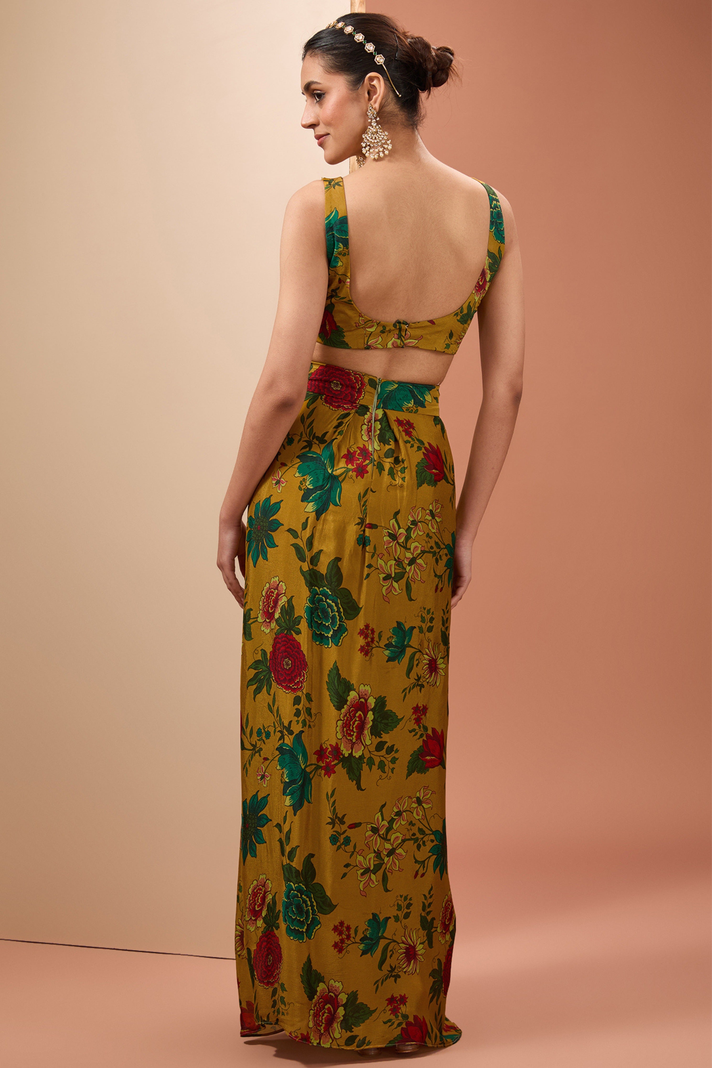 Mustard Printed Cape Set