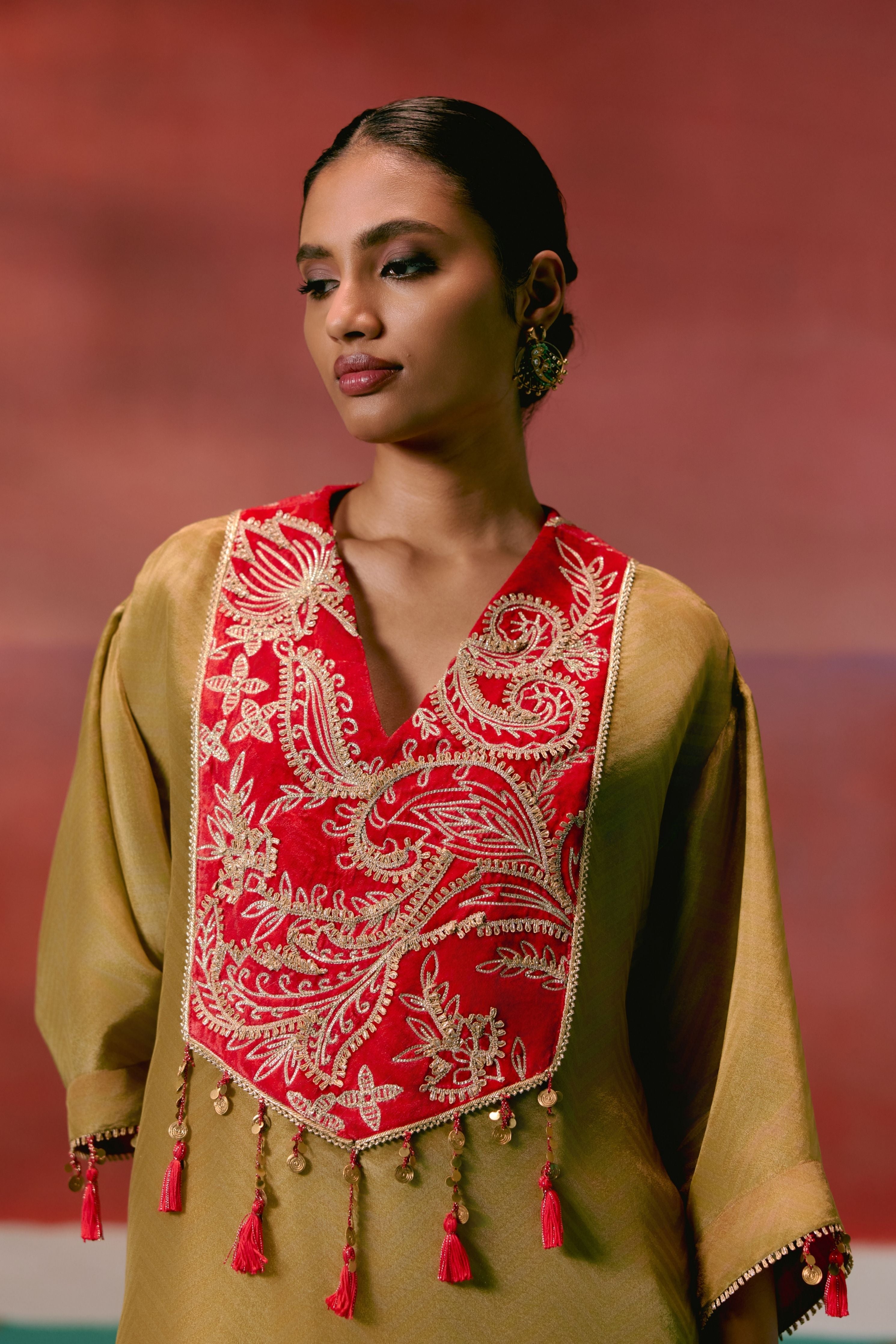 Mustard Tissue Kaftan Set