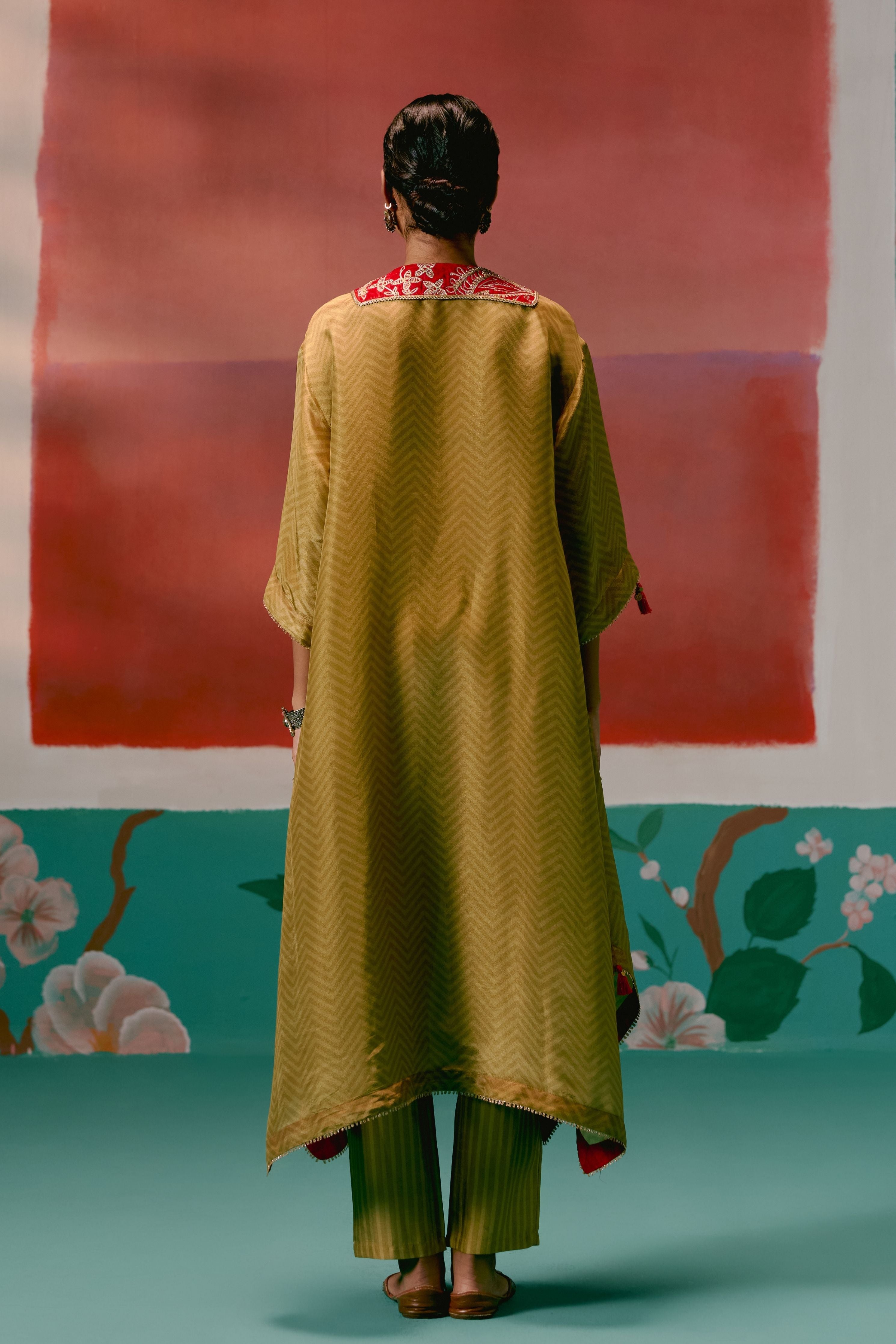 Mustard Tissue Kaftan Set