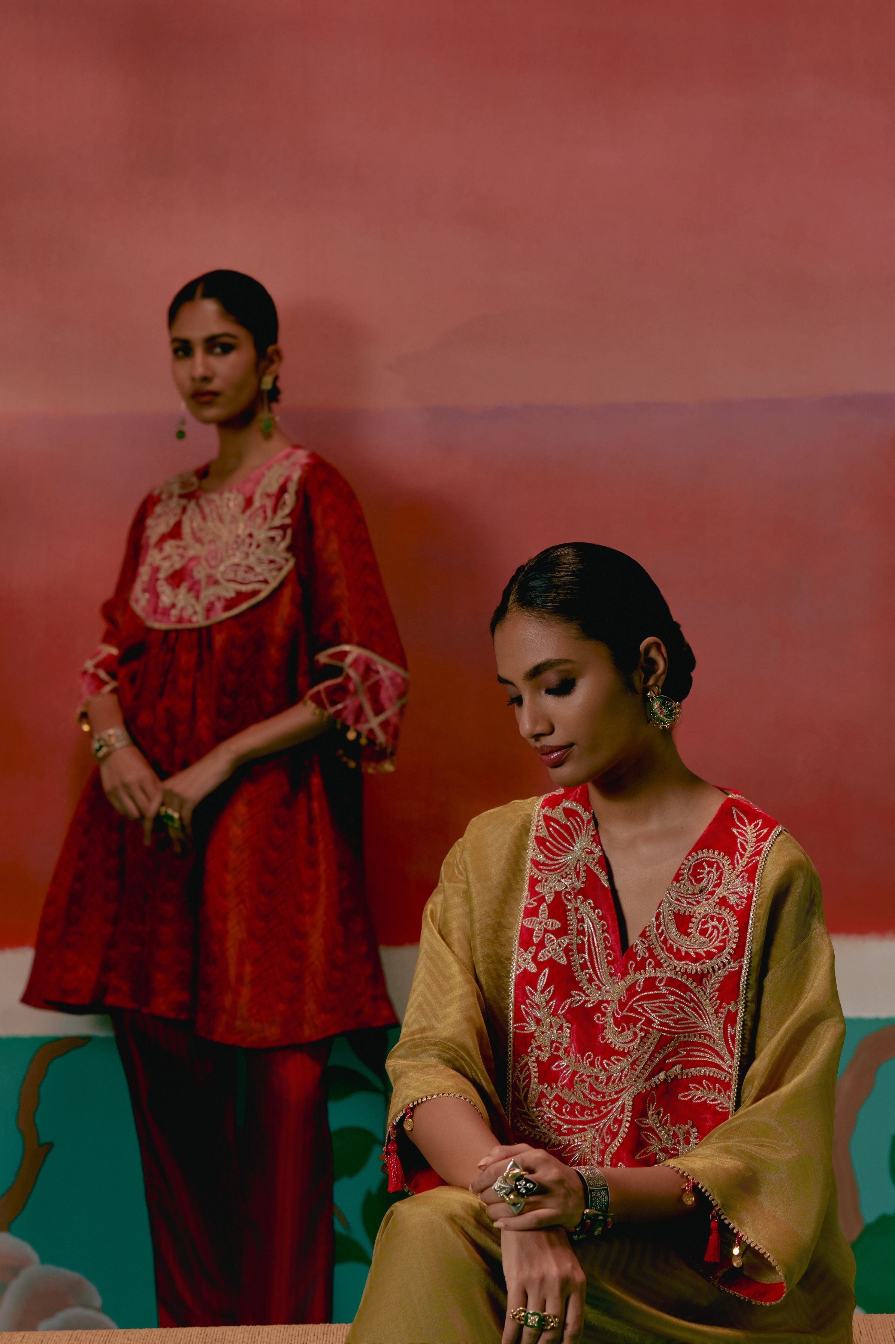 Mustard Tissue Kaftan Set