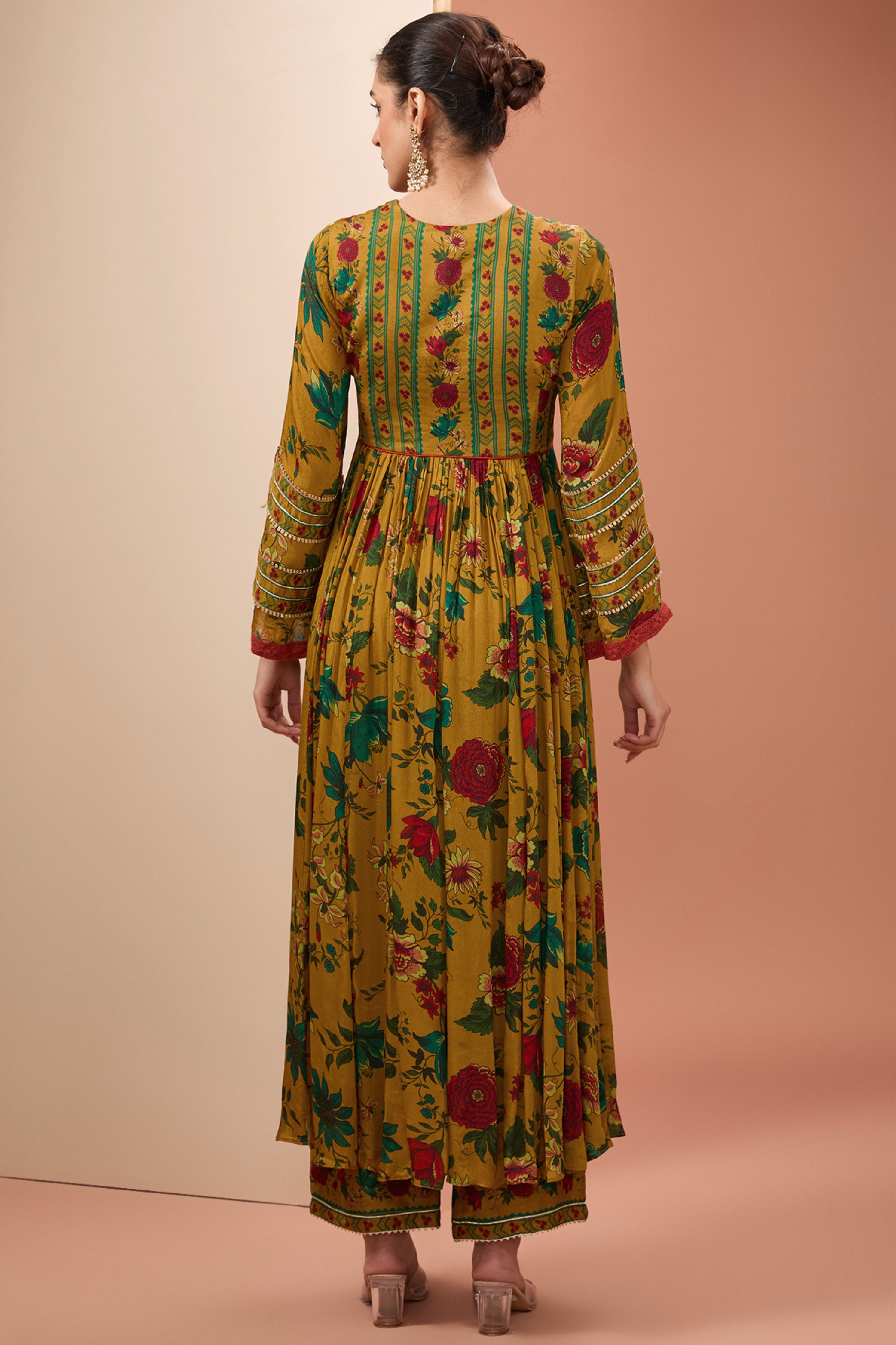 Mustard Printed Anarkali Set