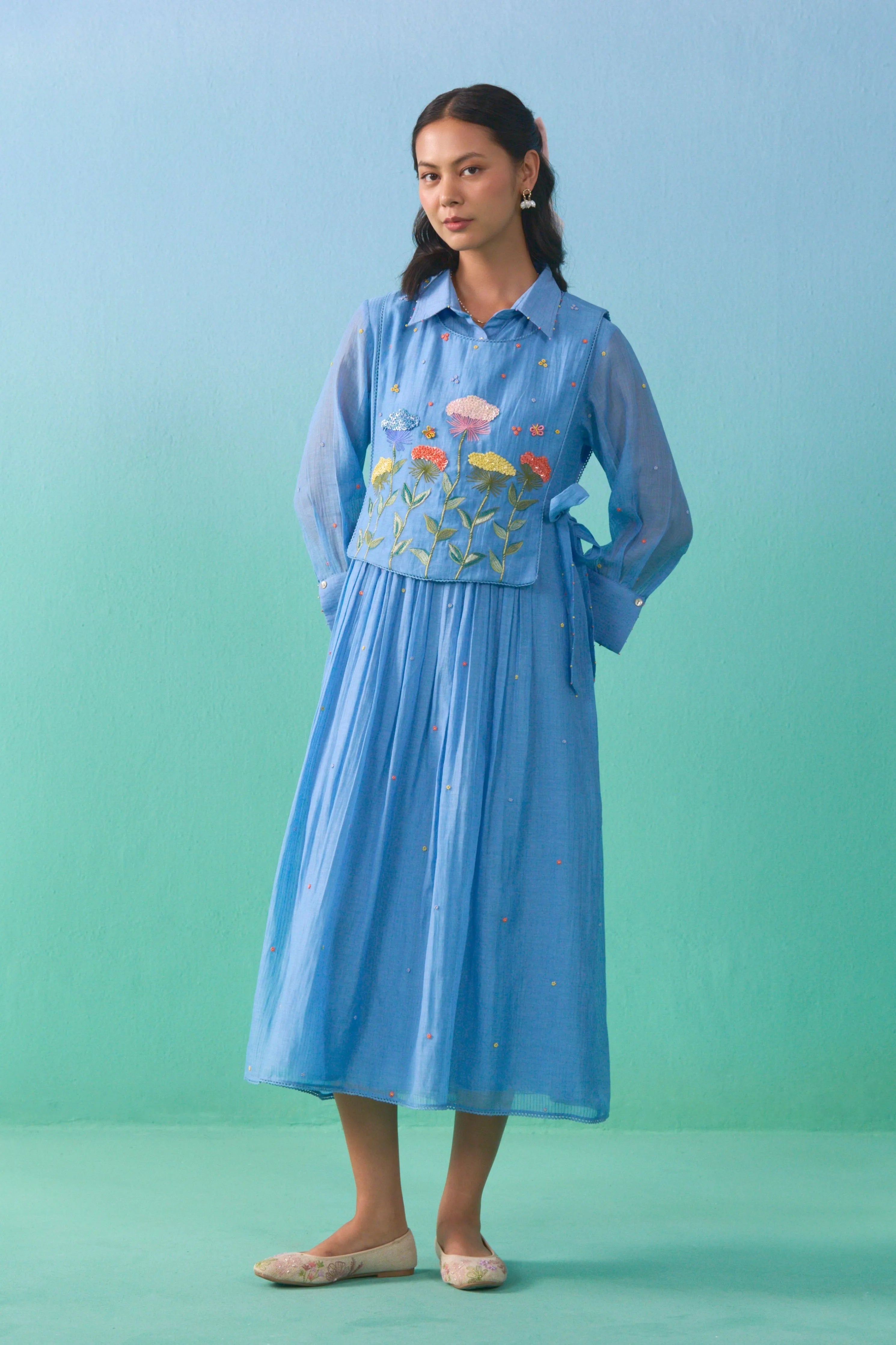 Blue Fluer Bib Dress