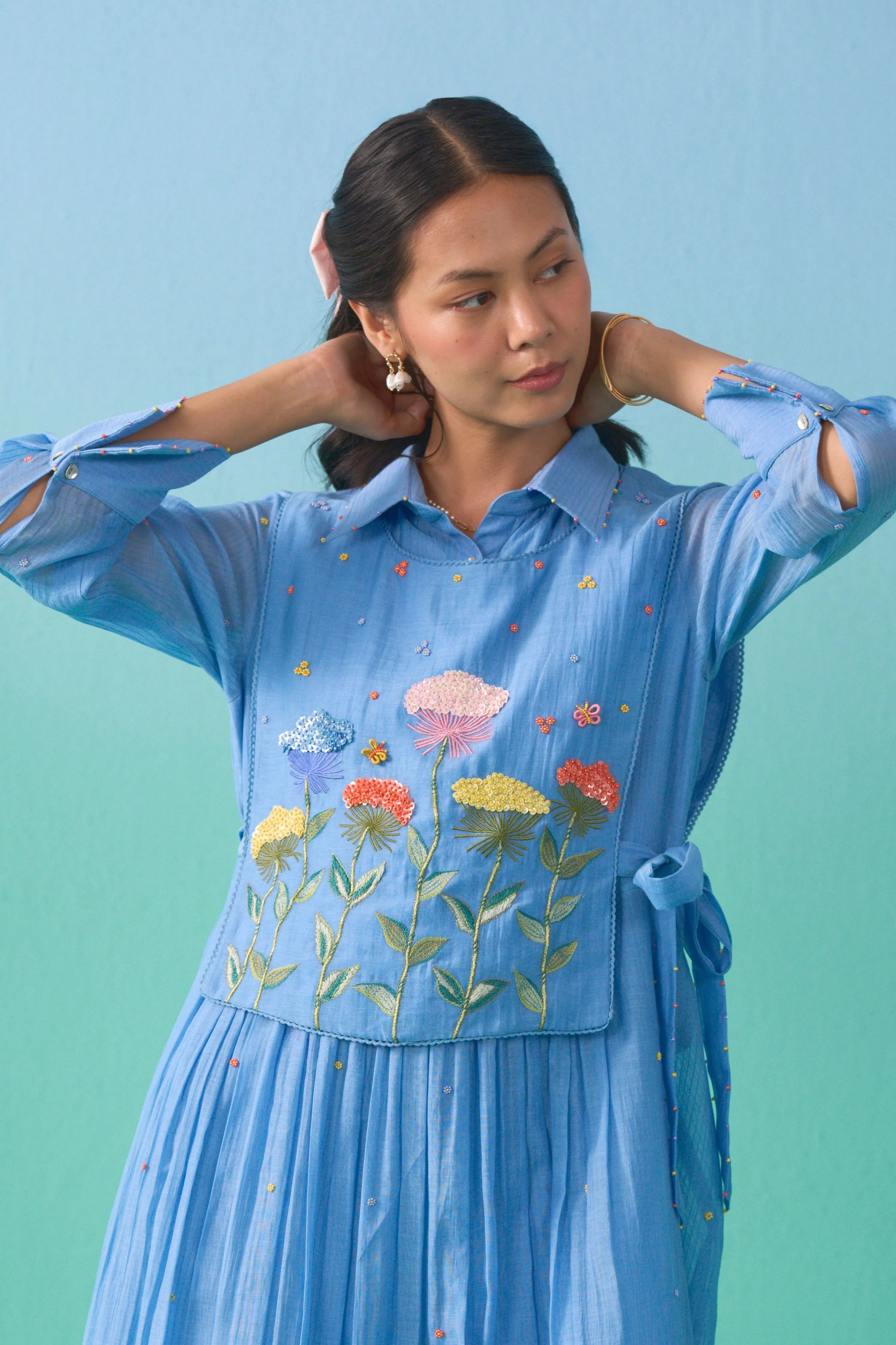 Blue Fluer Bib Dress
