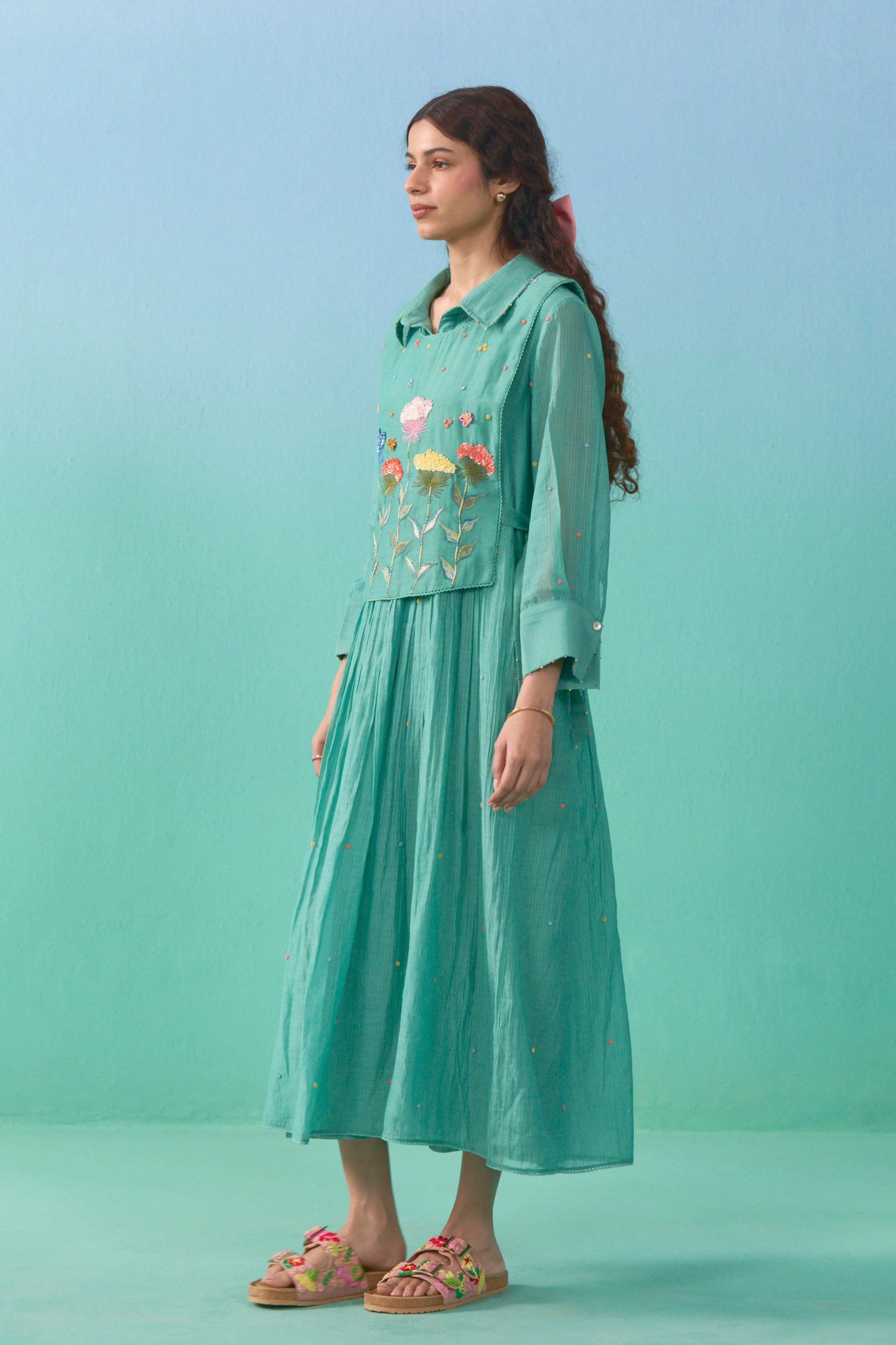 Green Fluer Bib Dress