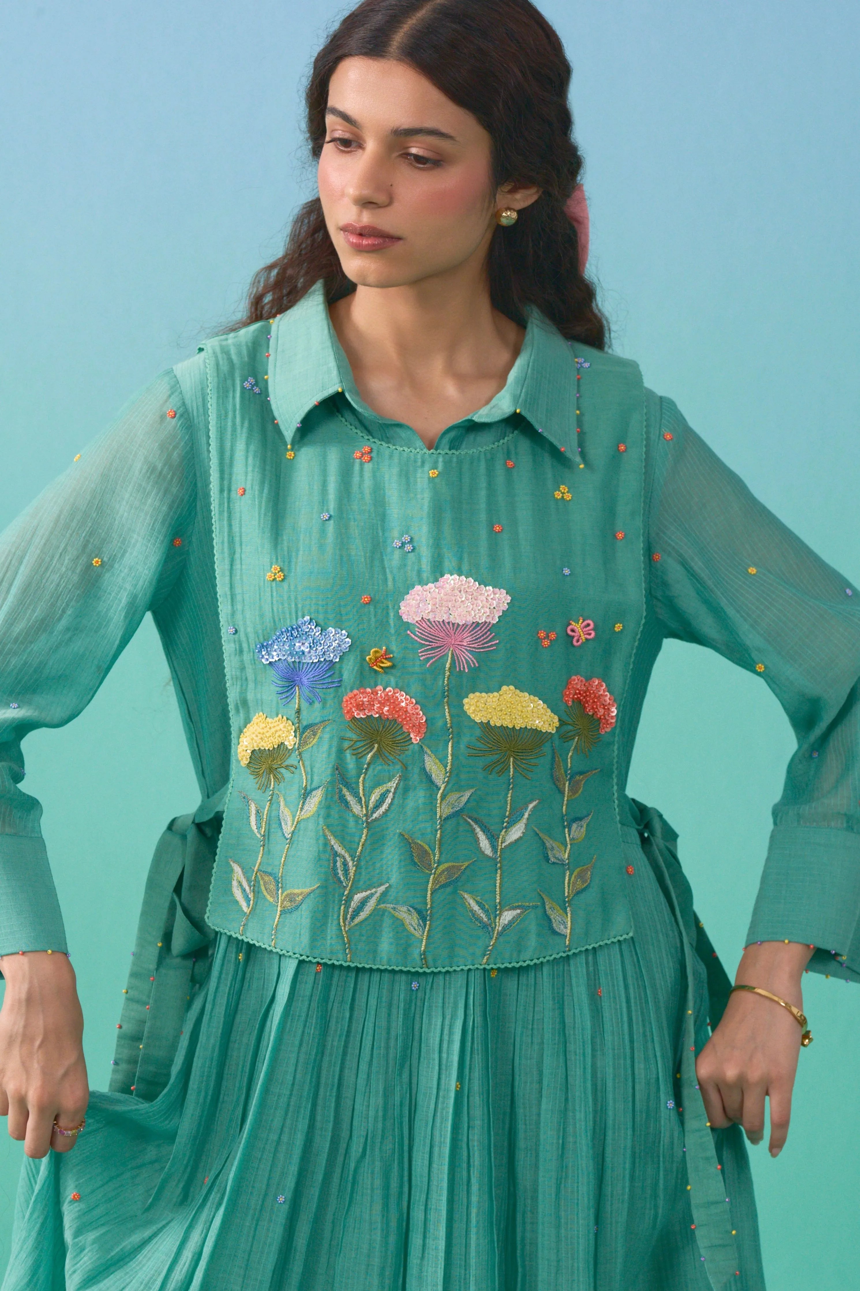 Green Fluer Bib Dress