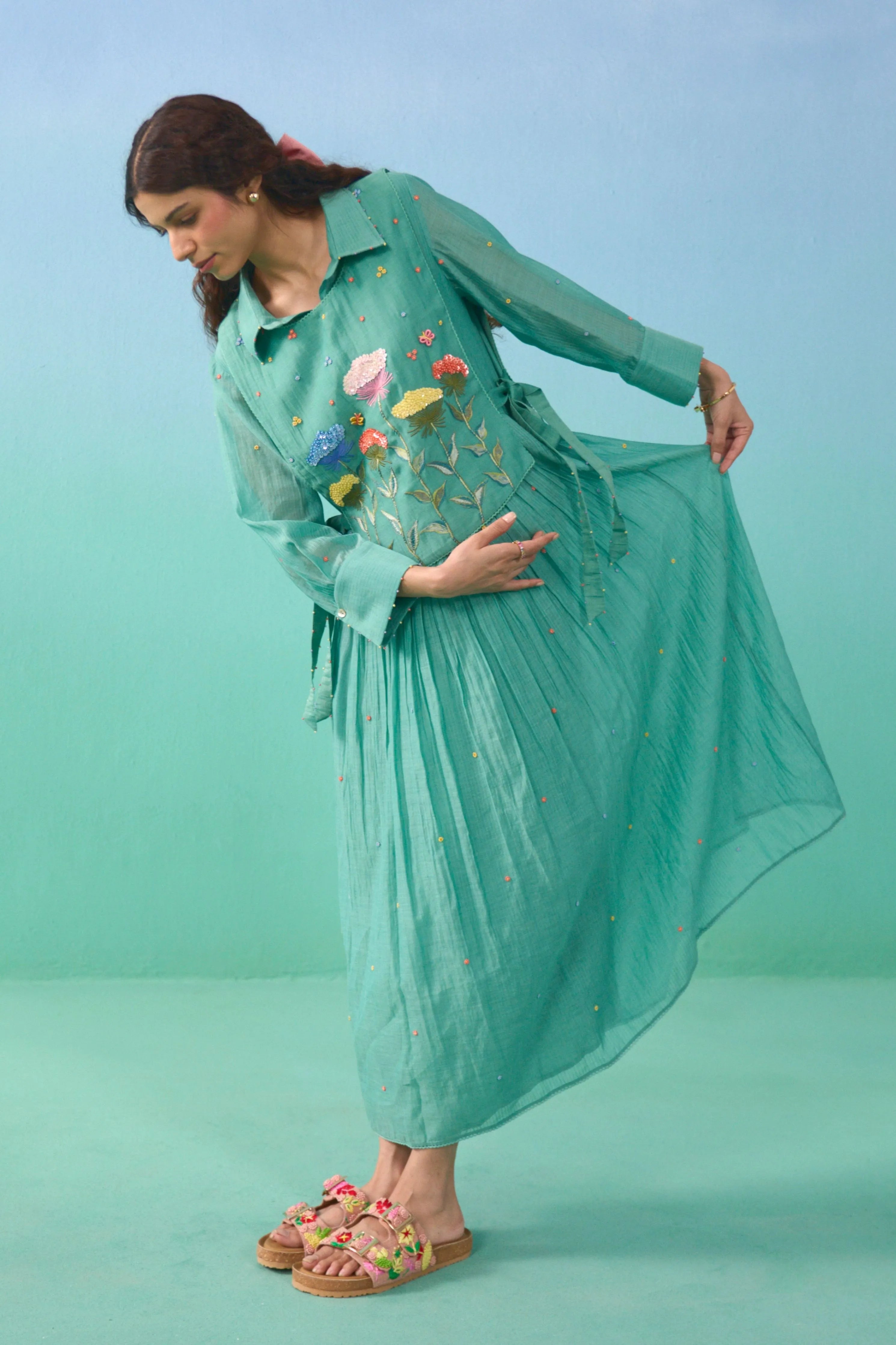 Green Fluer Bib Dress
