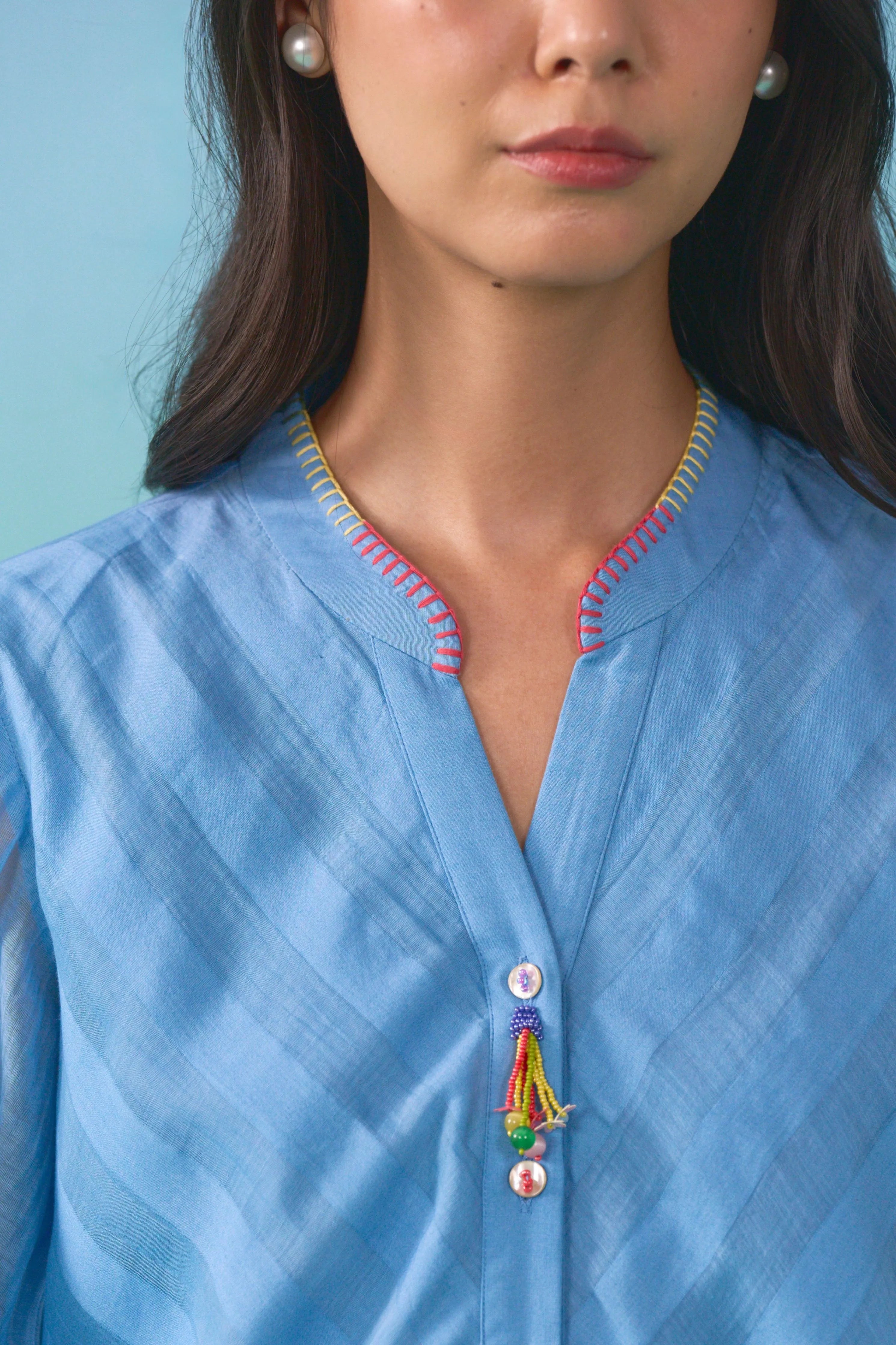 Blue Aasma Button Down Kurta Set