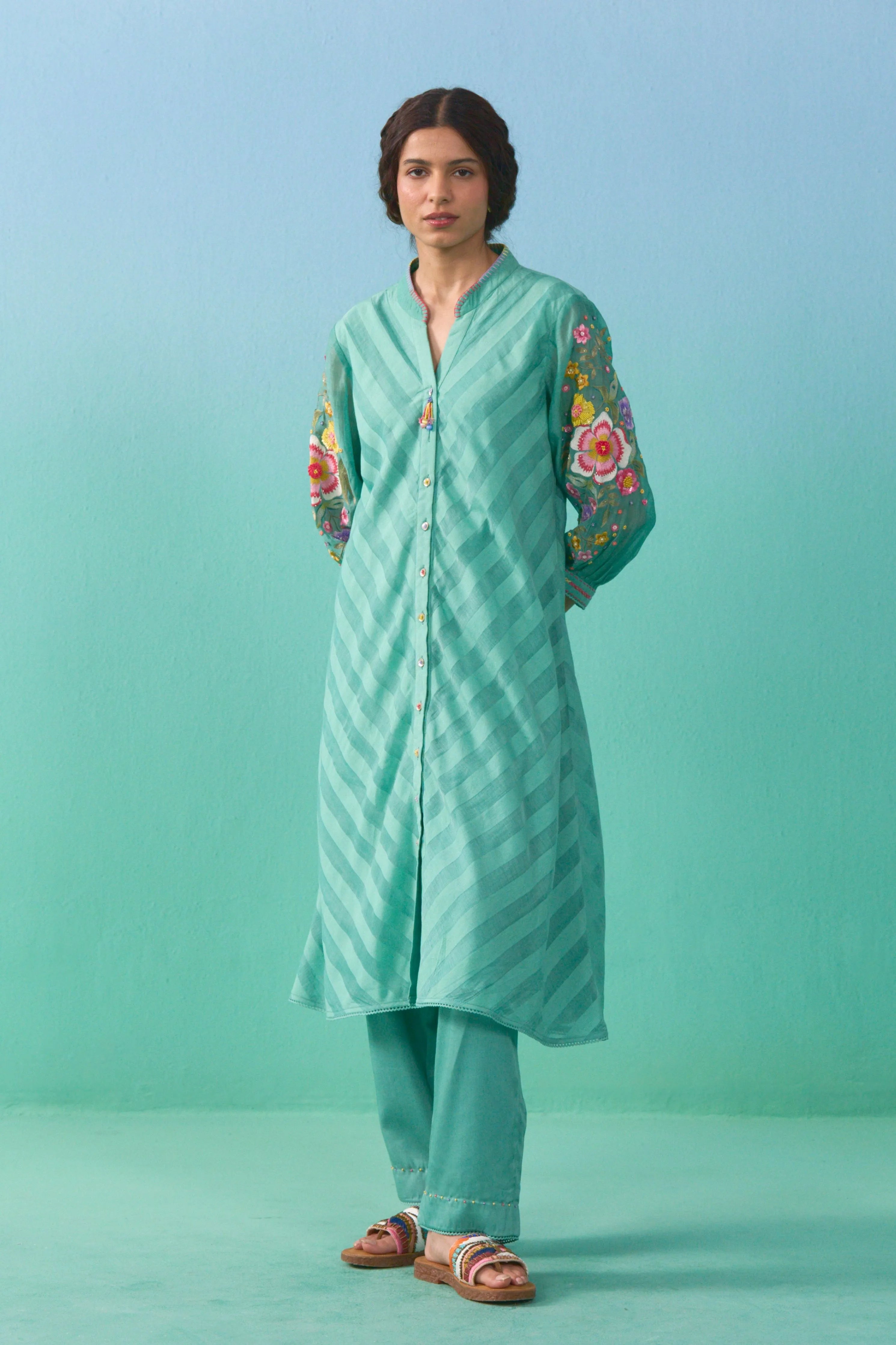 Matcha Green Aasma Button Down Kurta Set
