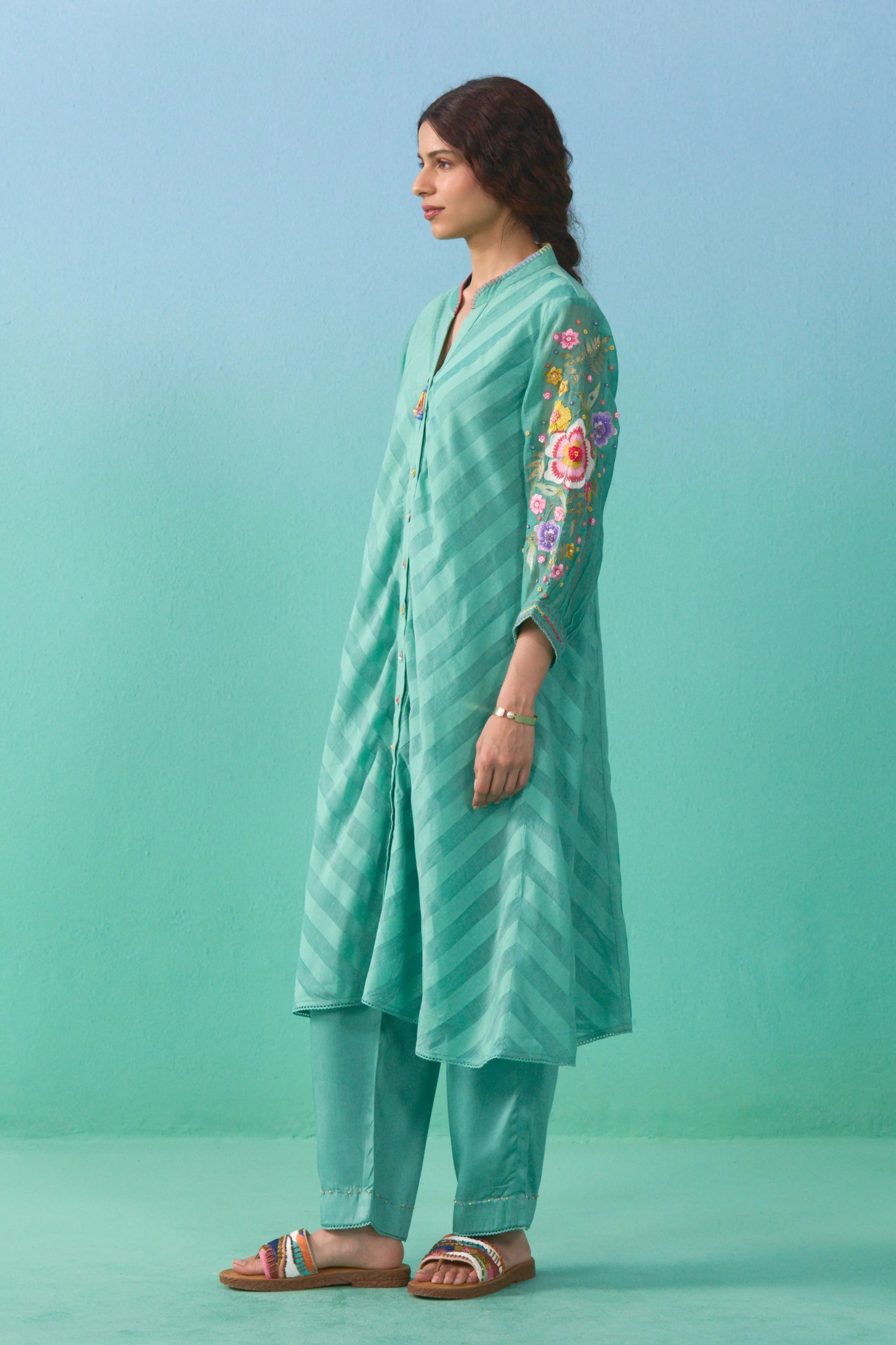 Matcha Green Aasma Button Down Kurta Set