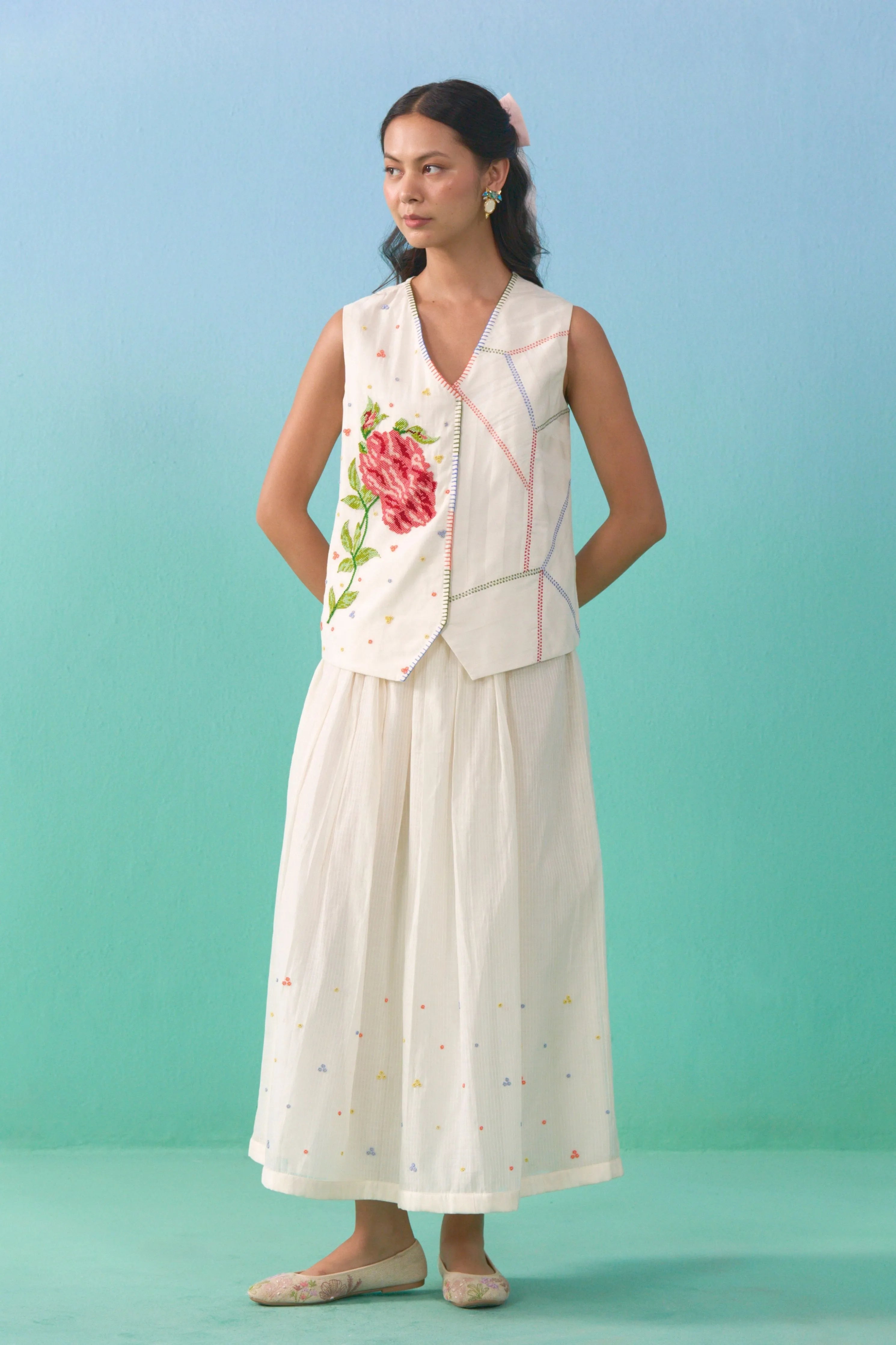 Floral Drift Vest Overlay Set