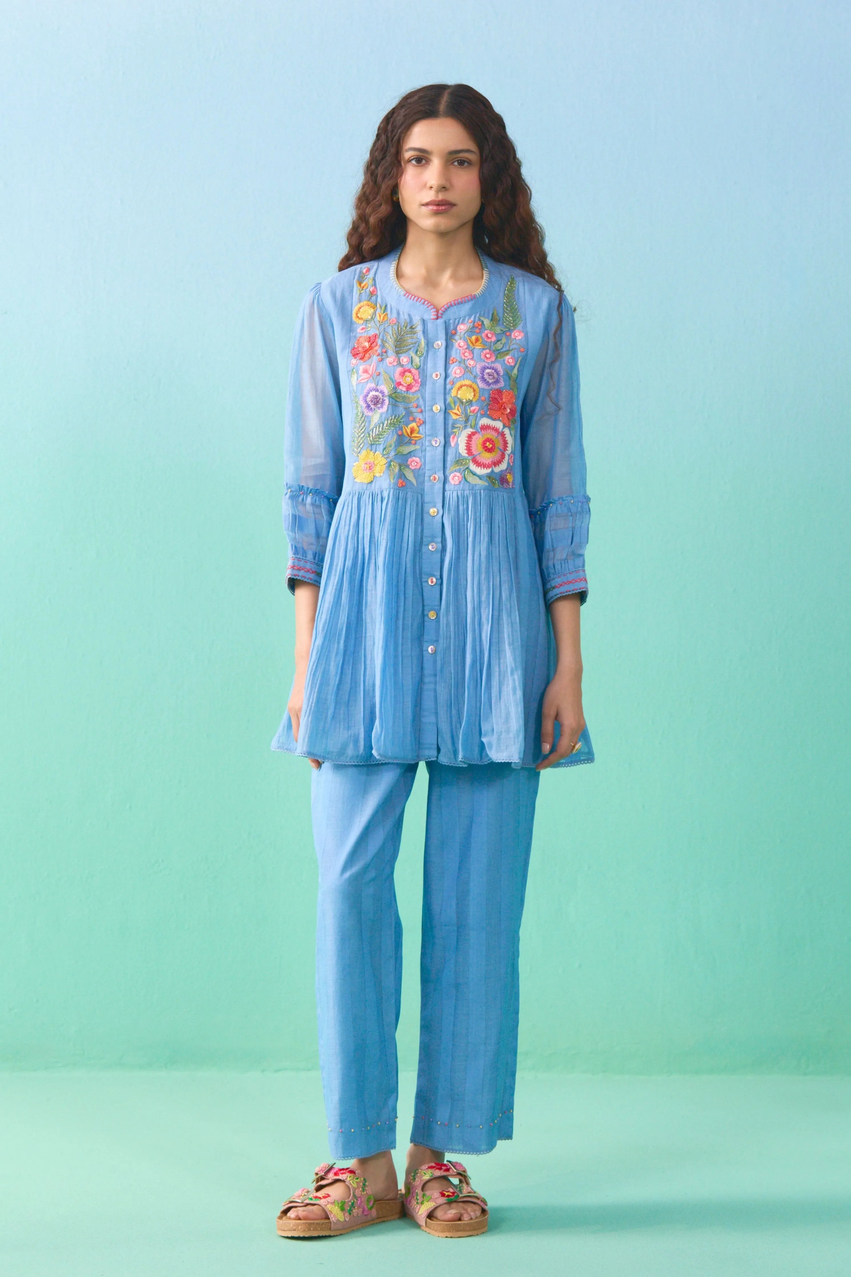 Blue Ziba Flared Co-Ord Set