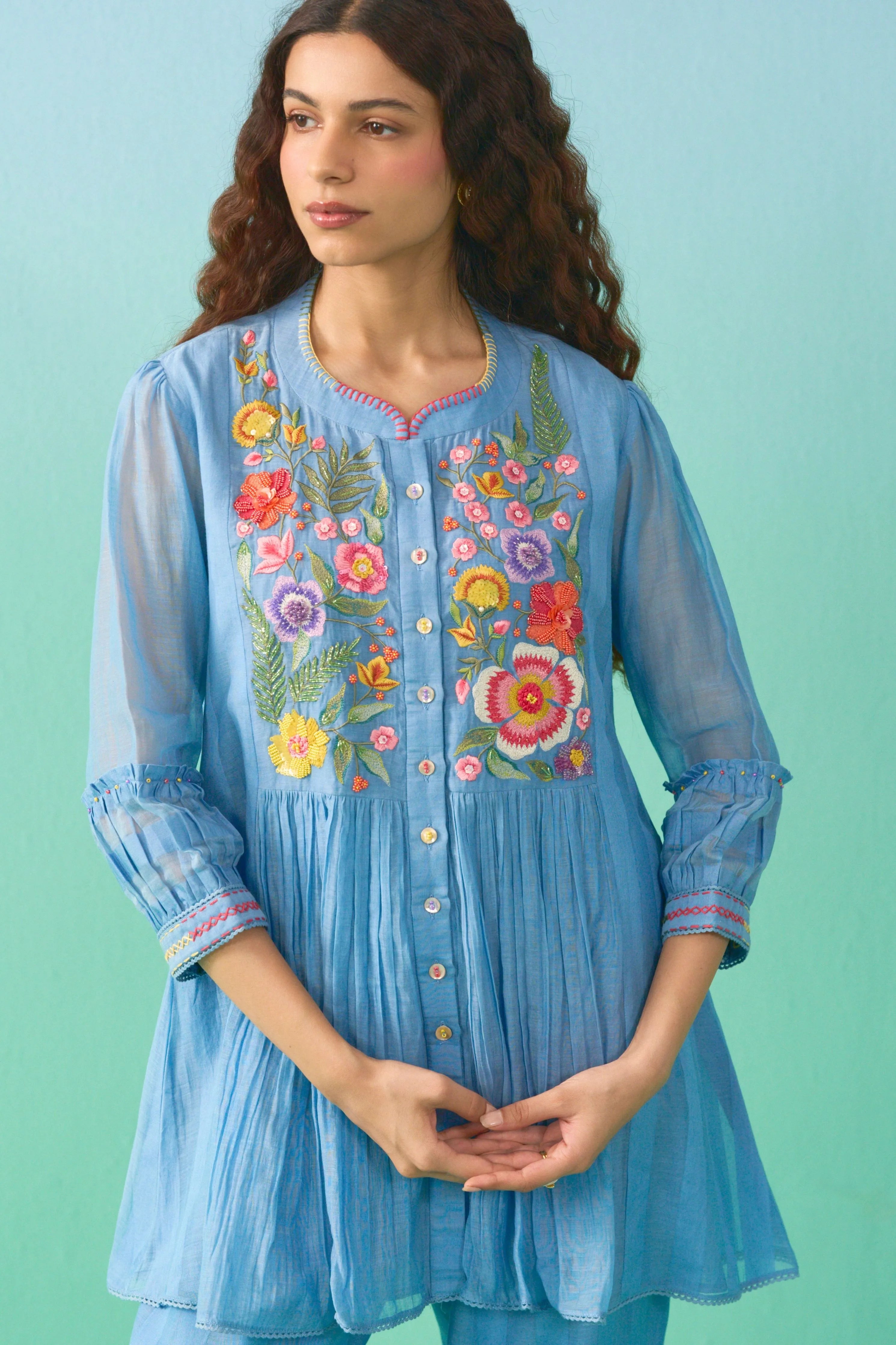 Blue Ziba Flared Co-Ord Set