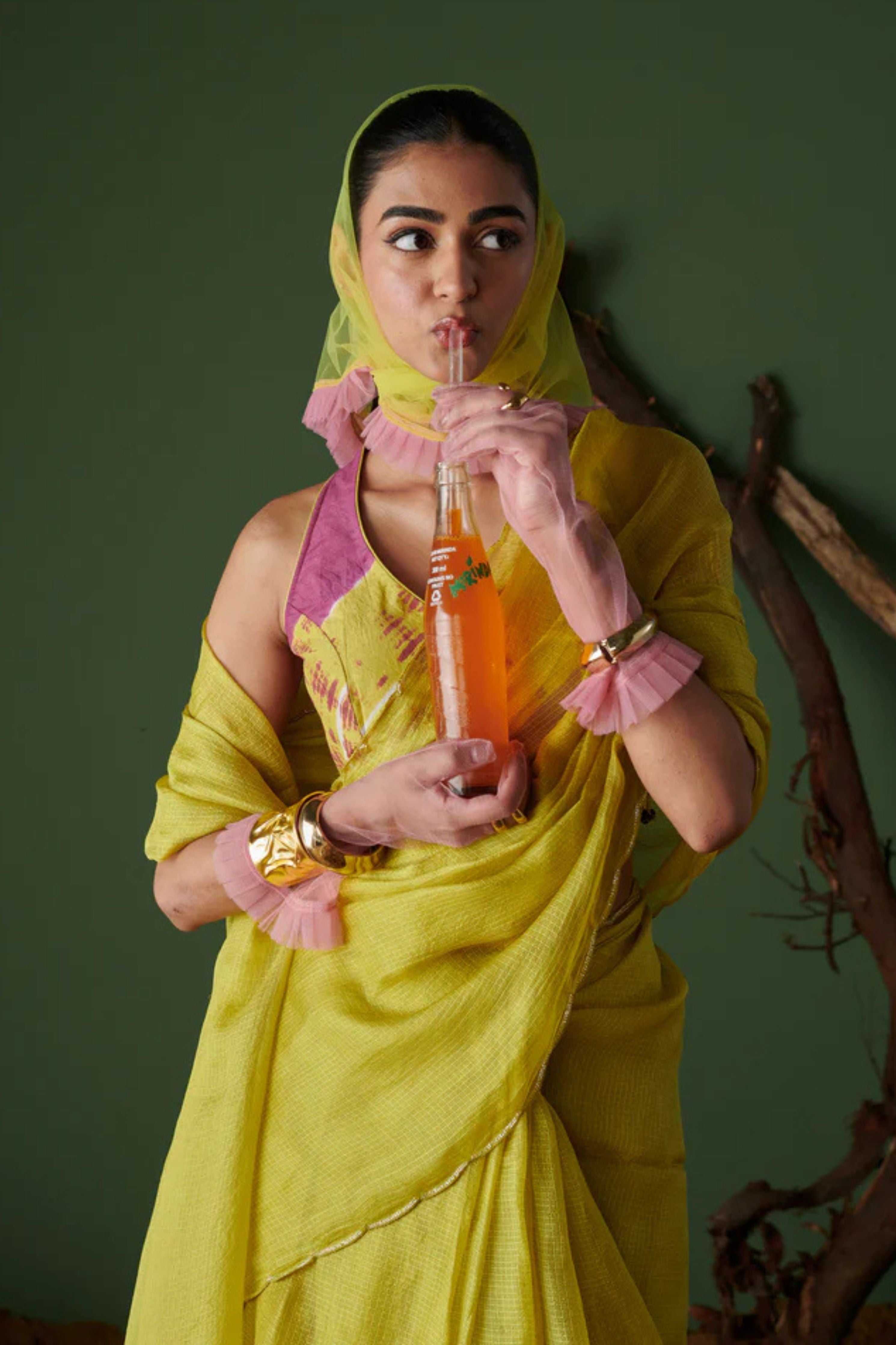 Nimbu Soda Pop Saree With Blouse