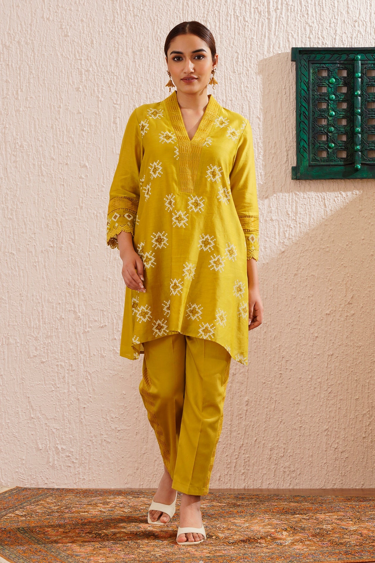 Lime Green Block Printed Tunic Set